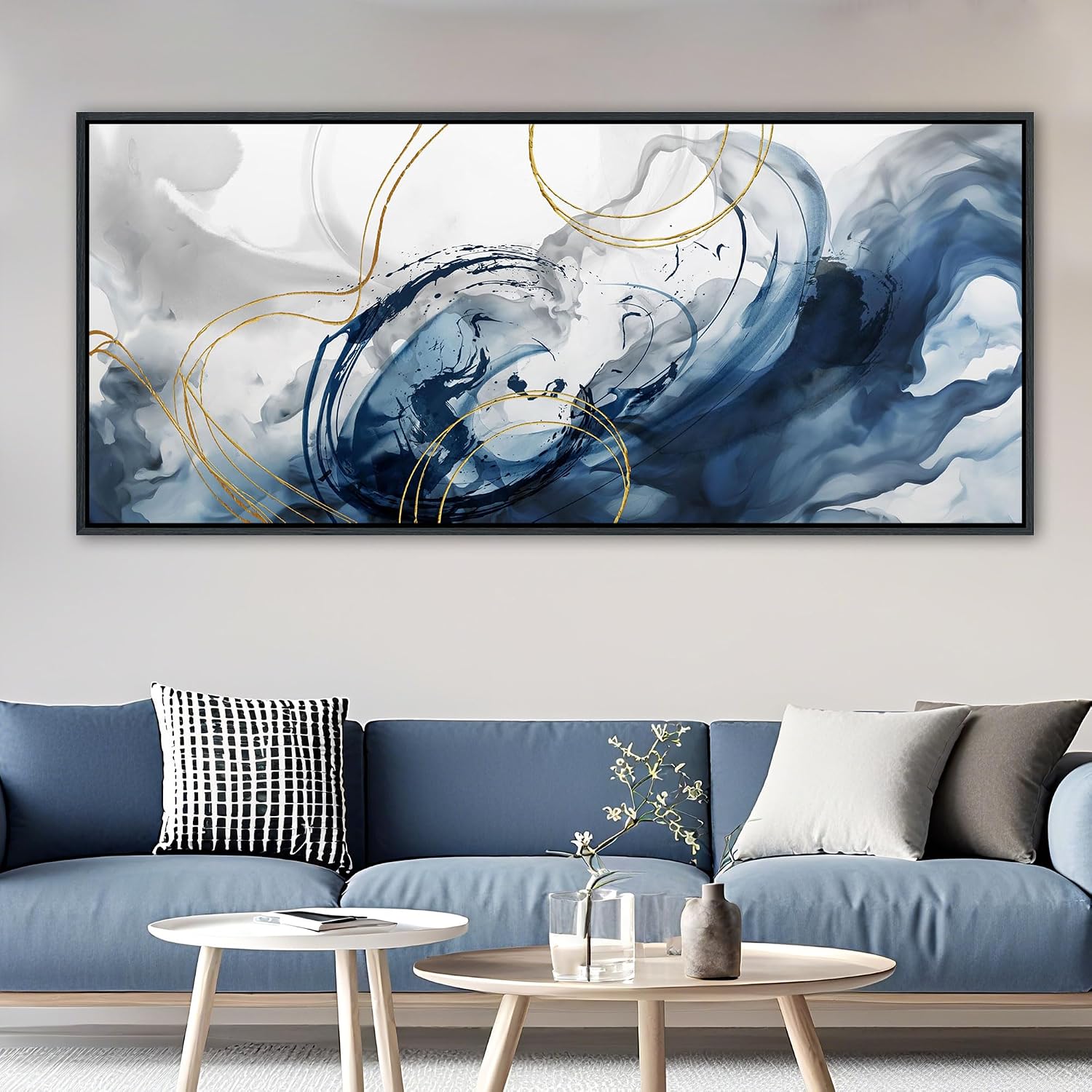 Mofutinpo Blue Abstract Wall Art Large Canvas Wall Decor Modern Home Decor Office Wall Decor Home Decorations for Living Room Navy Blue Minimalist Bedroom Artwork 40×87IN