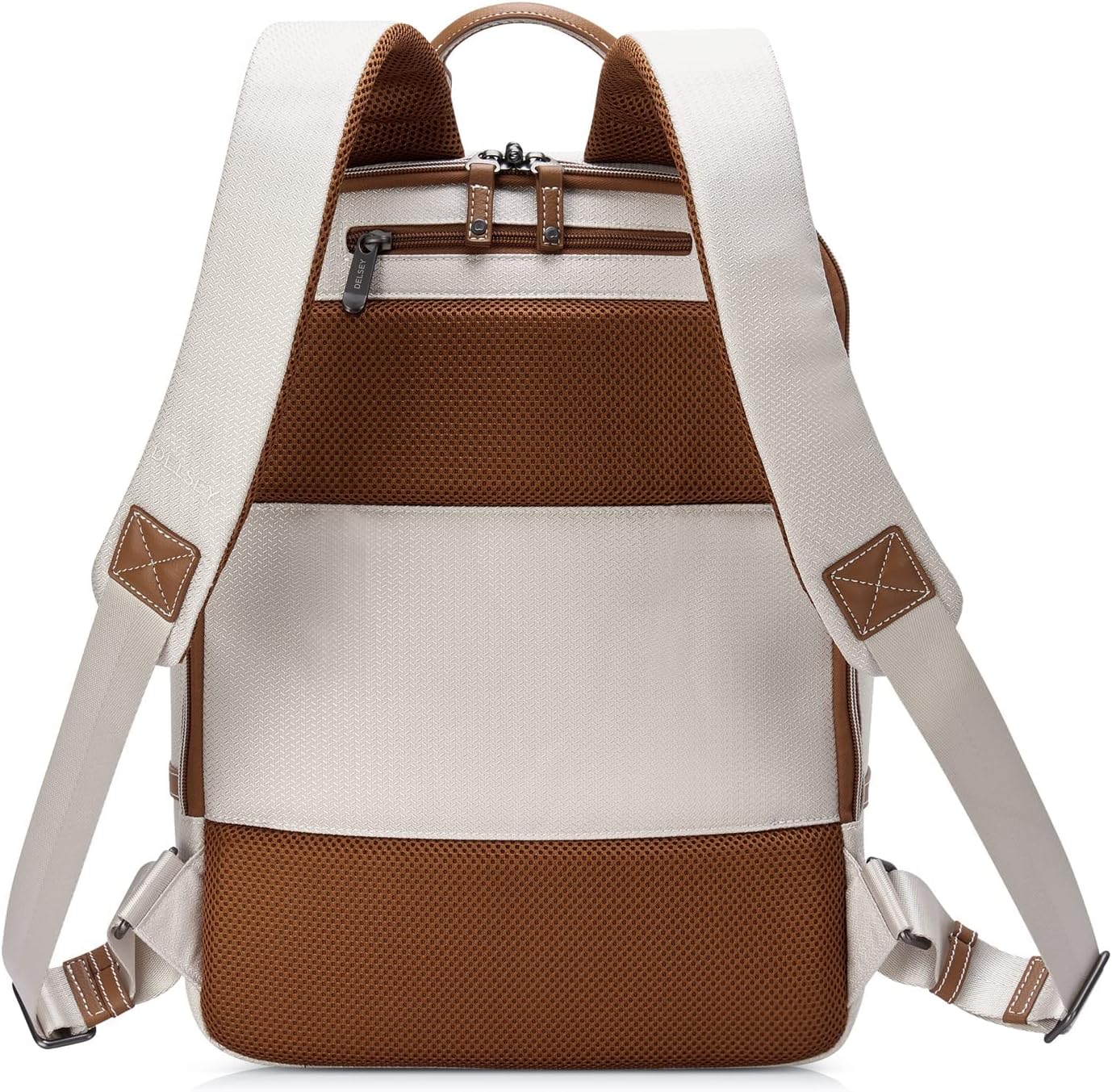 DELSEY PARIS Chatelet Air 2.0 - Travel Laptop Backpack - Fits 14' Laptop - Water-Repellent Recycled Fabric Backpack - Vegan Leather Trim - Smart Trolley Band, Angora