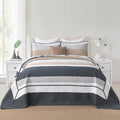 DDUOXIN Oversized Queen Bedspread 102' W x120 L - 100% Cotton Quilt with 2 Pillow Shams, Simple Striped Design Lightweight Durable Bedding, Perfect for Modern Bedrooms, Brown/Blue/Gray/White