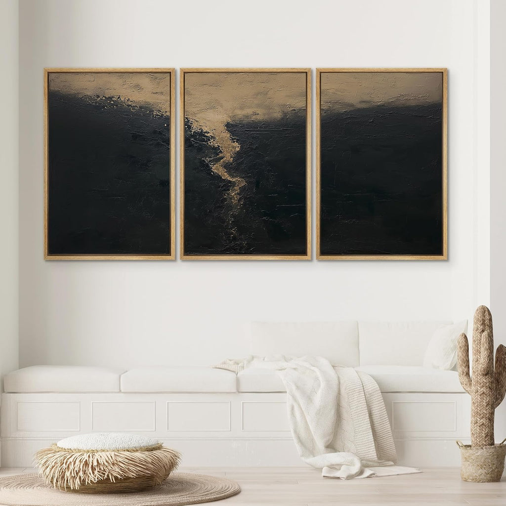 SIGNWIN Framed Canvas Print Wall Art Set Dark Horizon Abstract Black and Gold Illustrations Modern Scenic Colorful Ultra for Living Room, Bedroom, Office - 24'x36'x3 Natural