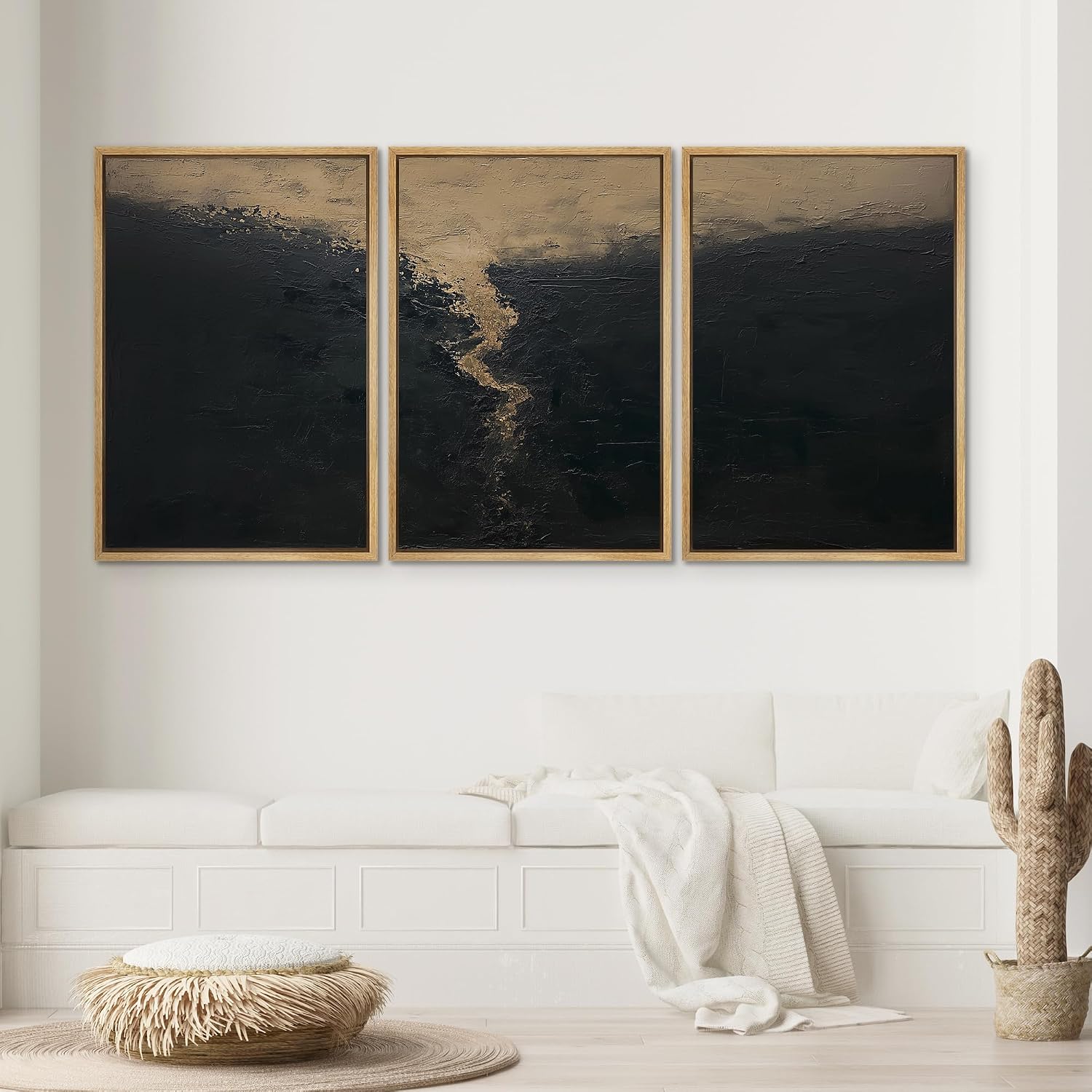 SIGNWIN Framed Canvas Print Wall Art Set Dark Horizon Abstract Black and Gold Illustrations Modern Scenic Colorful Ultra for Living Room, Bedroom, Office - 24'x36'x3 Natural