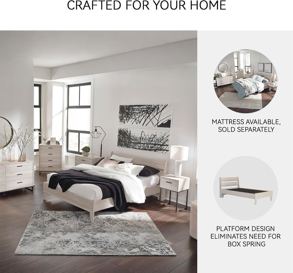 Signature Design by Ashley Socalle Casual Twin Panel Platform Bed in a Box, Foundation or Box Spring Not Needed, Beige