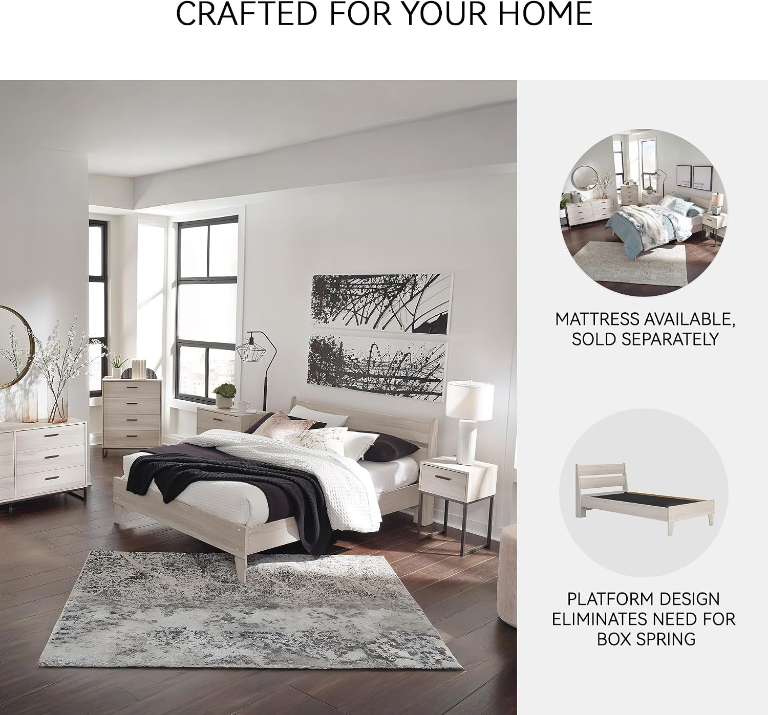 Signature Design by Ashley Socalle Casual Twin Panel Platform Bed in a Box, Foundation or Box Spring Not Needed, Beige