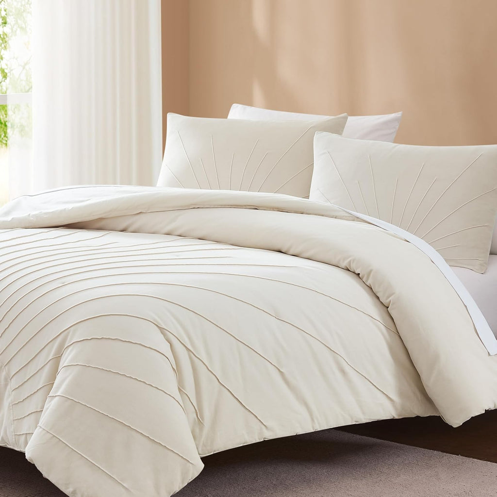 Lush Decor x Chuks Collins Solar Drift Velvet Comforter 3 Piece Set Queen Cream - Queen Comforter Set - Velvet Bedding Set - White Comforter - Sun Design - Luxury Bedding
