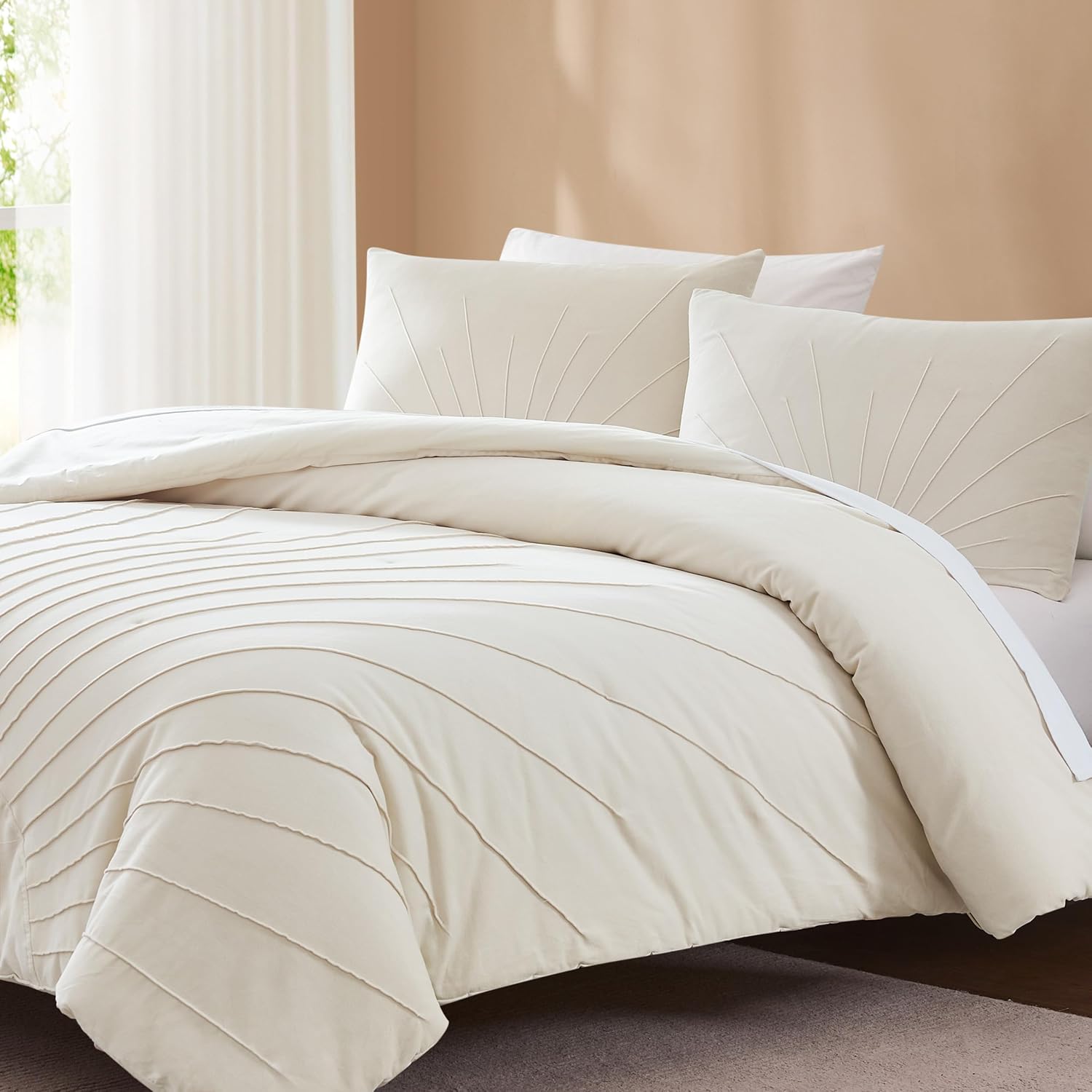 Lush Decor x Chuks Collins Solar Drift Velvet Comforter 3 Piece Set Queen Cream - Queen Comforter Set - Velvet Bedding Set - White Comforter - Sun Design - Luxury Bedding