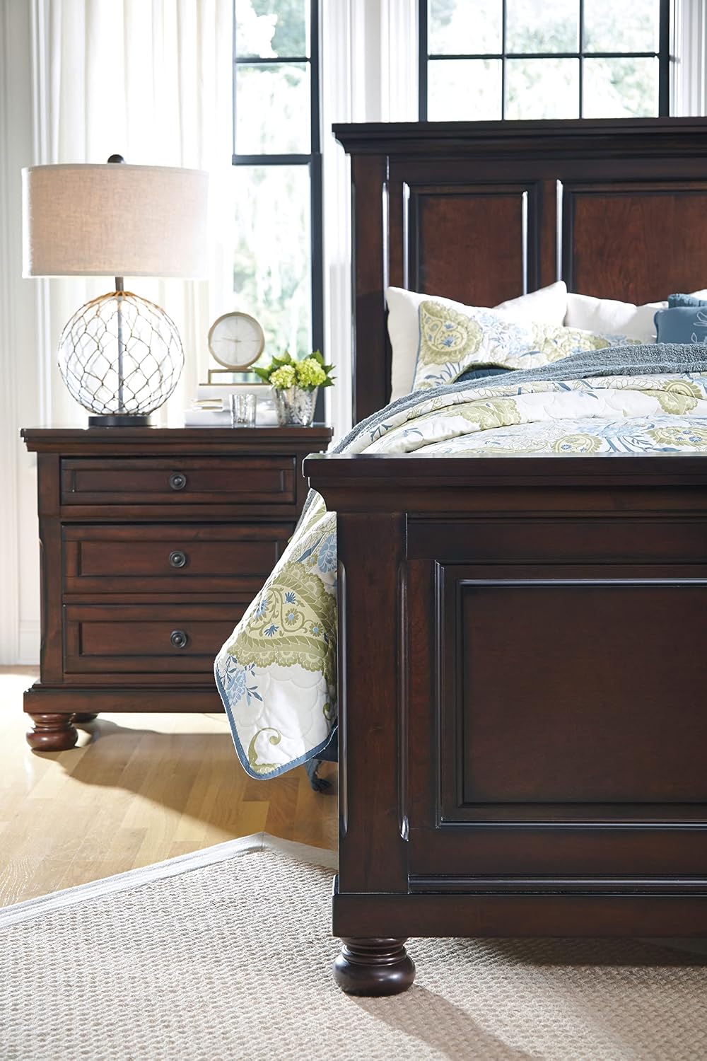 Signature Design by Ashley Porter Traditional King Panel Bed, Foundation or Box Spring Needed, Dark Brown