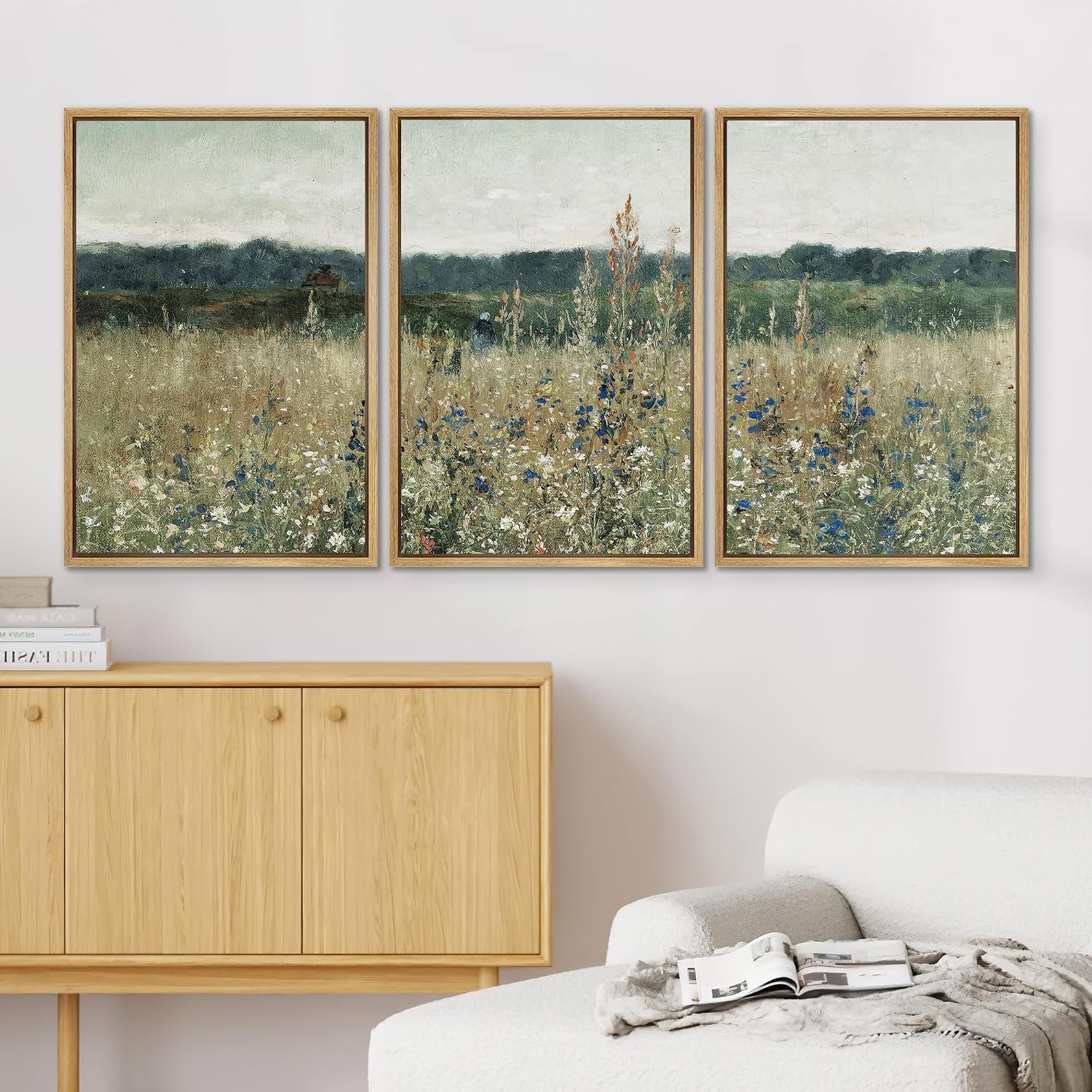 SIGNWIN Framed Canvas Print Wall Art Set Pastoral Fields Rustic Wildflower Countryside Floral Landscape Illustrations Modern Colorful Ultra for Living Room, Bedroom, Office - 24'x36'x3 Natural