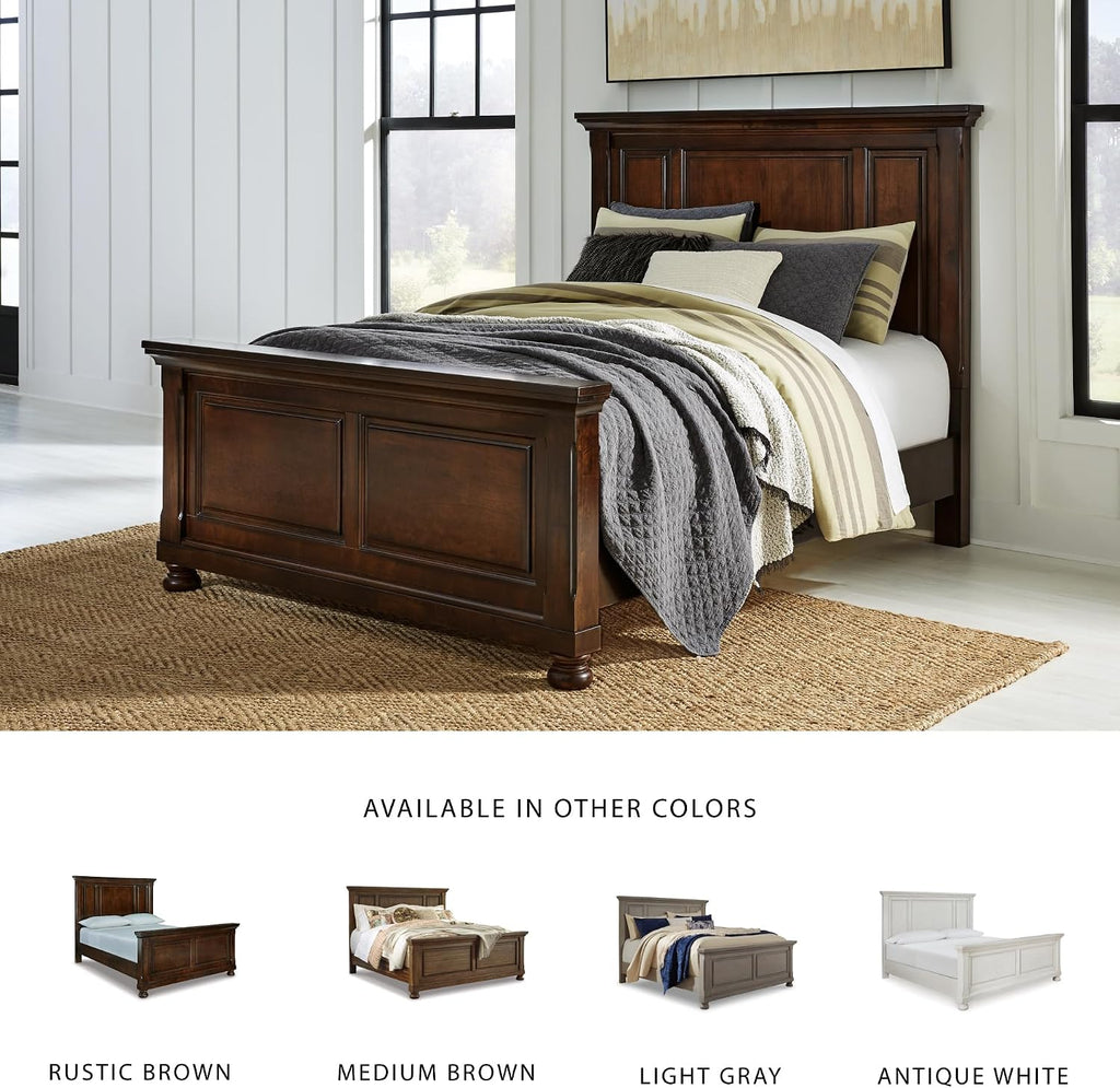 Signature Design by Ashley Porter Traditional Queen Panel Bed, Hand-Finished, Foundation or Box Spring Needed, Wood, 67.81' W x 88.25' D x 60.25' H, Dark Brown