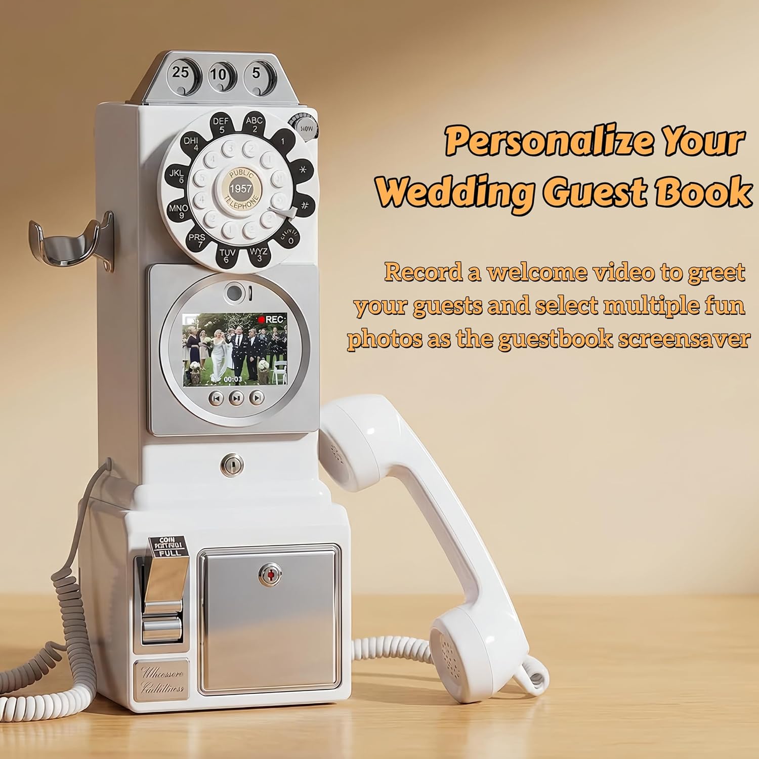 RetroVox Video & Audio Guest Book Wedding Phone Guestbook Creative Easy to Use & Fun Engagements Anniversaries Baby Showers Graduation (A Video White)
