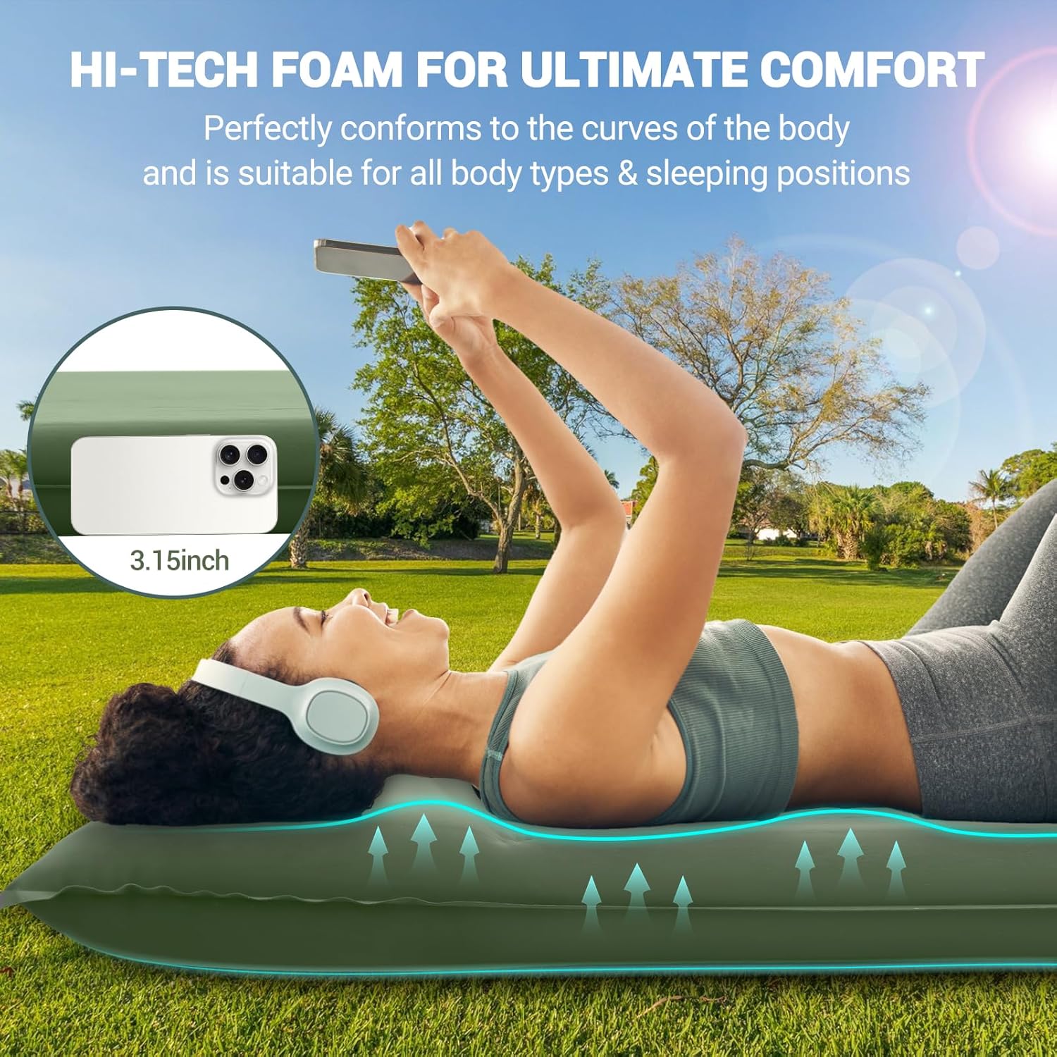 Elegear CumbreX™ Self Inflating Sleeping Pad, Built-in Electric Pump 3.15' Ultra-Thick Memory Foam Camping Mattress Pad with Pillow Double Sleeping Pad for Camping R-Value 9.5 Foam Camp Pad - Queen