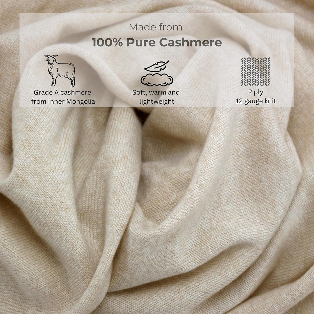 Jet&Bo 100% Pure Cashmere Travel Set: Blanket, Eye Mask, Socks, Carry/Pillow Case Natural in Gift Box