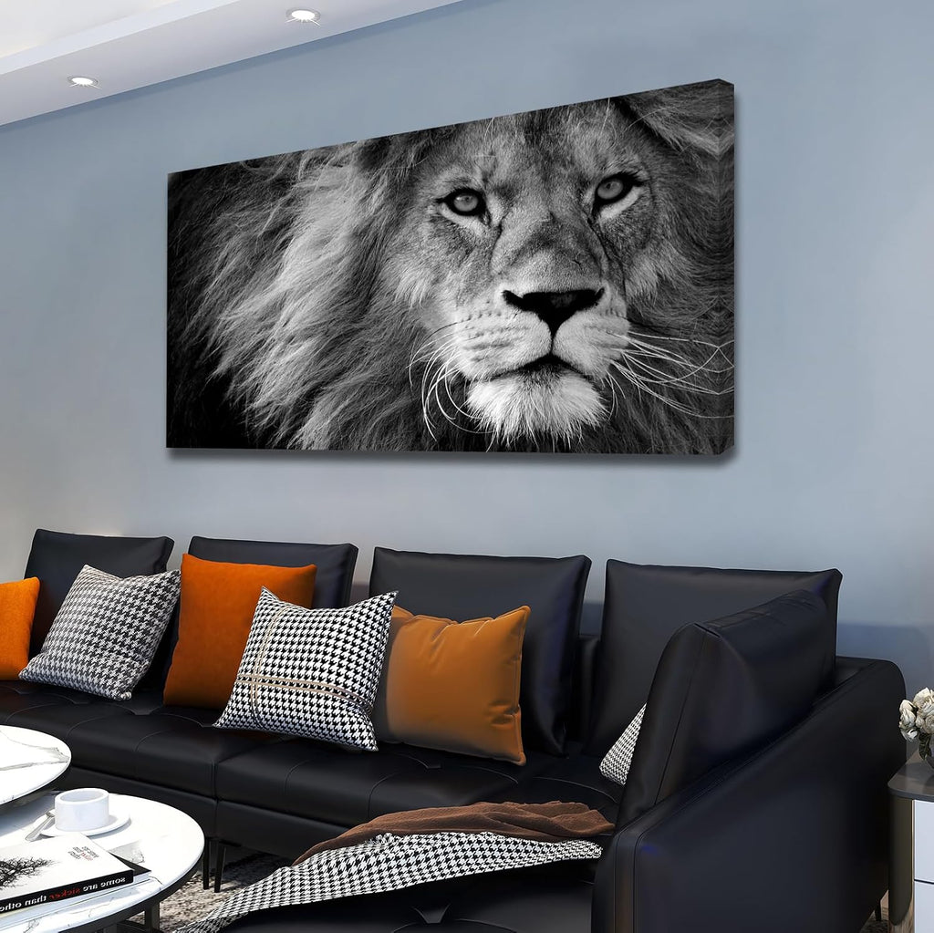 Baisuart Modern Giclee Canvas Prints Stretched Artwork Black and White Lion Pictures to Photo Paintings on Canvas Wall Art for Home Office Decorations Wall Décor XXLarge 30x60inch