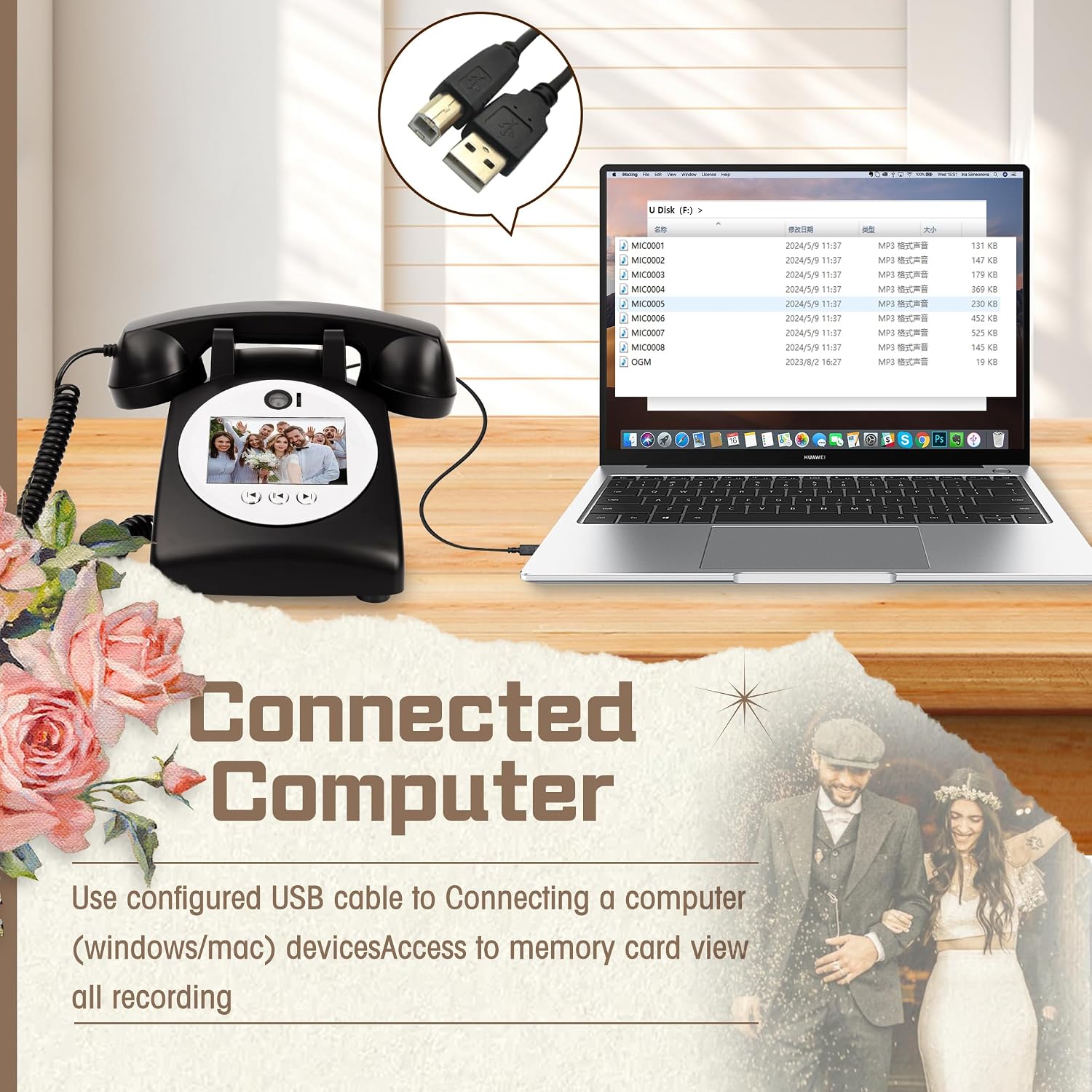 Video Audio Guest Book Wedding Phone,1080P HD Video Phone Guestbook, Preserve Your Special Occasions, Ideal for Wedding Bridal Shower, Birthday, Graduations, Baby Shower(Black)
