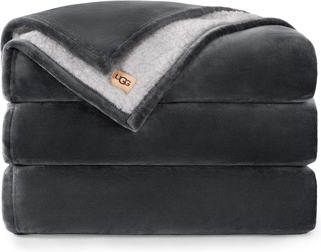 UGG Nita King Size Blanket for Bed, Cozy Fluffy Blanket, Ultra Soft California King Bedding, Extra Large Throw for Couch, Luxury Home Decor, 110-inch x 90-inch, Charcoal Grey