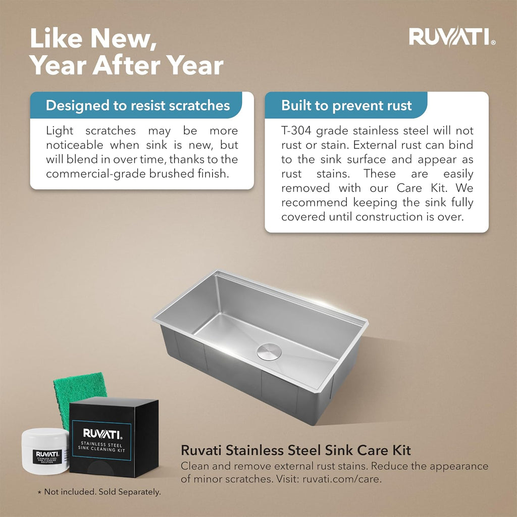 Ruvati 33-inch Round Corner Undermount 16 Gauge Stainless Steel Workstation Kitchen Sink Single Bowl – Soundproof Multifunction Chef Sink with Cutting Board & Accessories – RVH8303