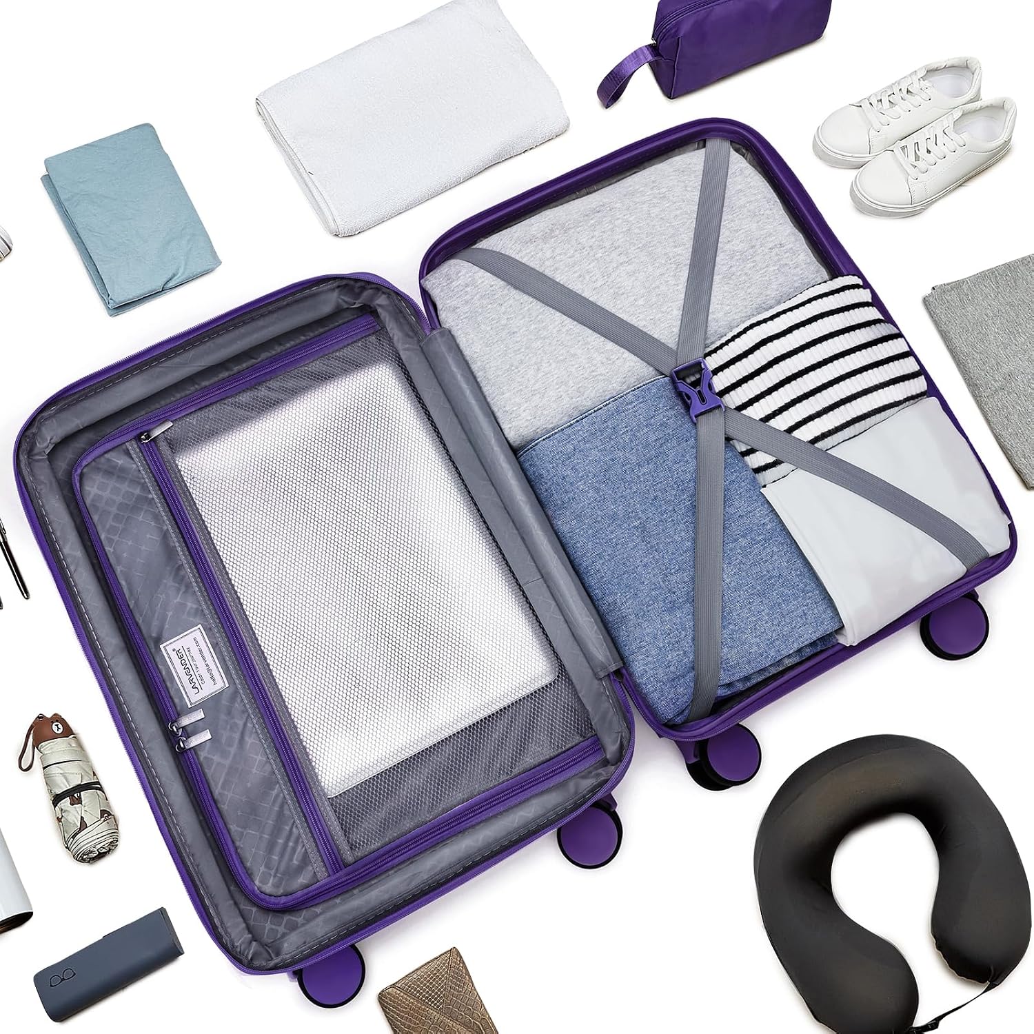 LARVENDER Luggage Sets 5 Piece Suitcases with Wheels Durable Hardshell Expandable Carry On with Lightweight Checked Duffel Bag Sets for Family Travel (28/24/20inch, Grape Purple)