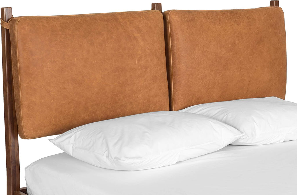 Poly & BARK Truro Queen Bed Headboard Cushion Set in Full-Grain Pure-Aniline Italian Tanned Leather in Cognac Tan