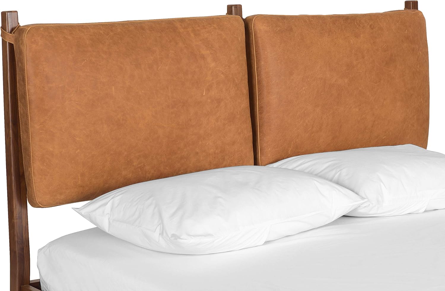 Poly & BARK Truro Queen Bed Headboard Cushion Set in Full-Grain Pure-Aniline Italian Tanned Leather in Cognac Tan