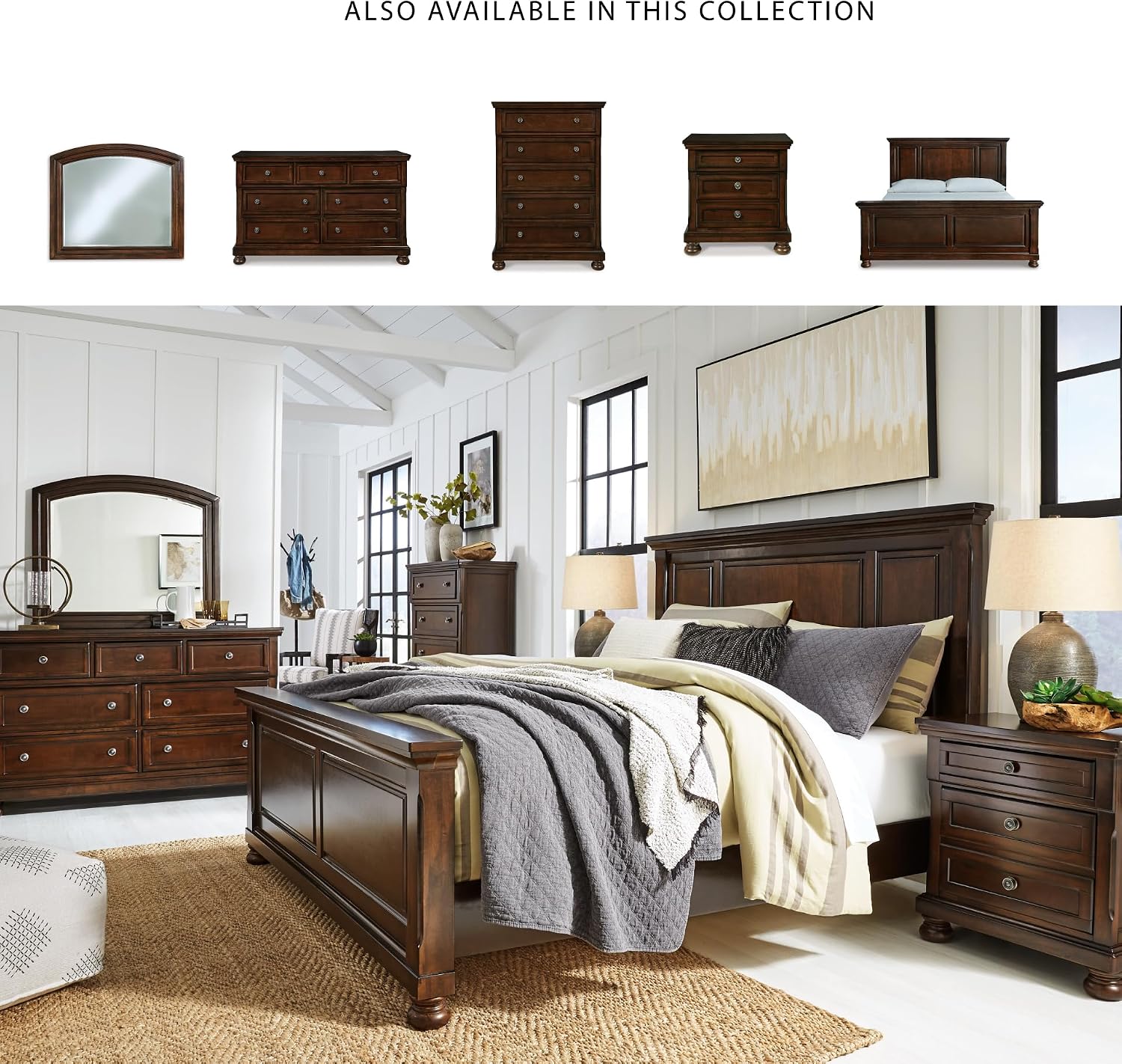 Signature Design by Ashley Porter Traditional King Panel Bed, Foundation or Box Spring Needed, Dark Brown