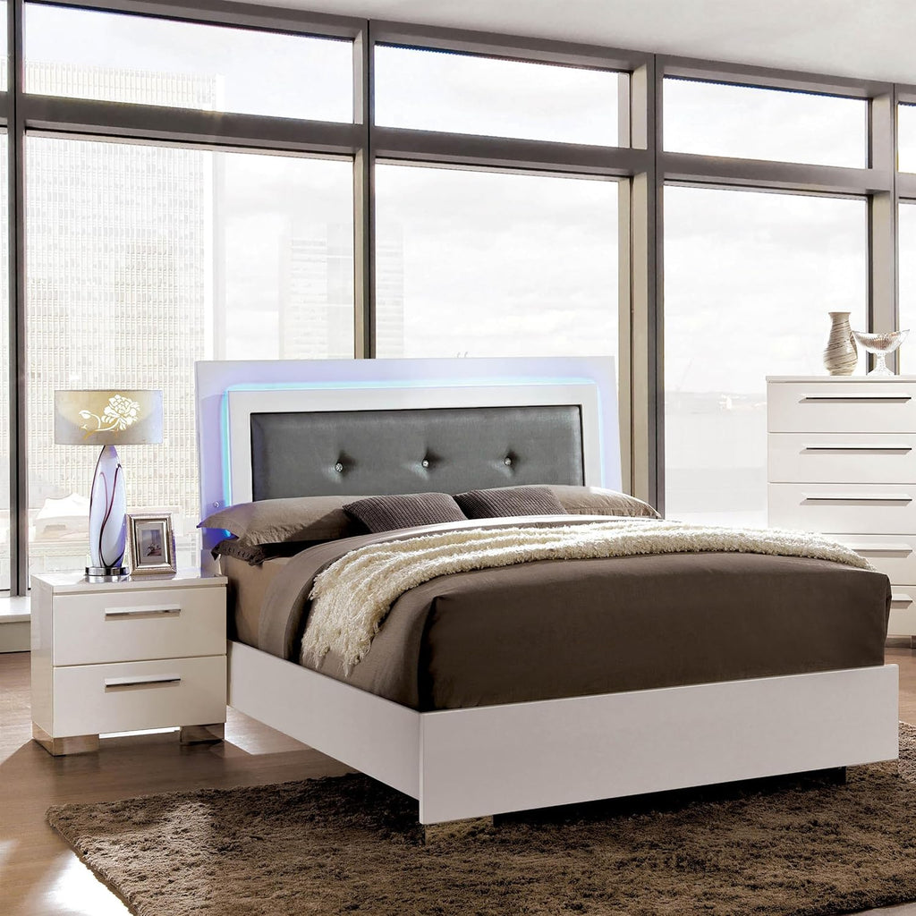 Furniture of America FOA Rayland 2pc Glossy White Wood Bedroom Set - Full + Nightstand