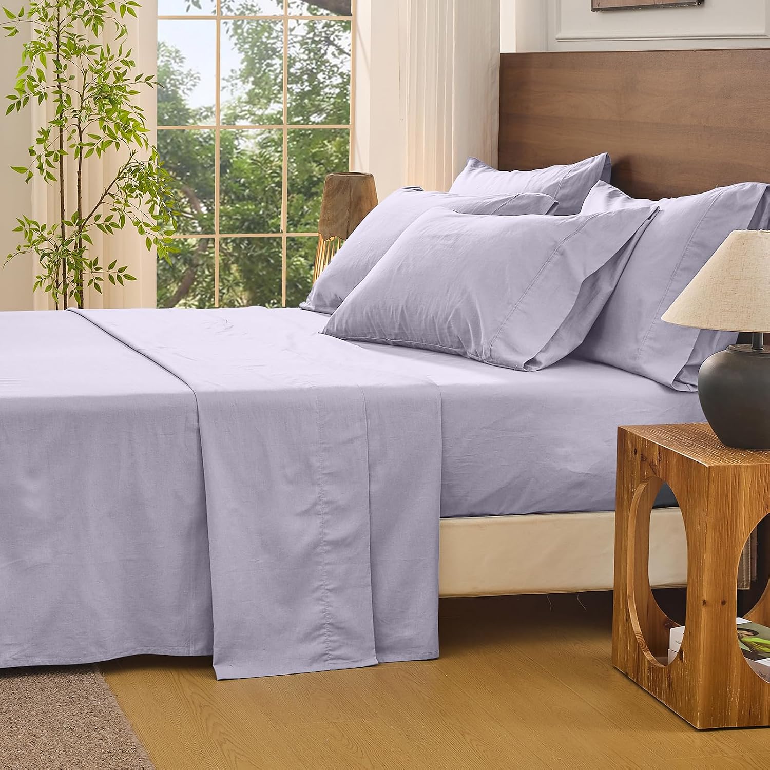 Bedlifes 100% French Flax Linen Sheets Set California King Size-6 Piece Extra Deep Pocket 18-24',Soft Breathable Cal King Bed Sheets with Temperature Regulating & Moisture-Wicking(Lavender