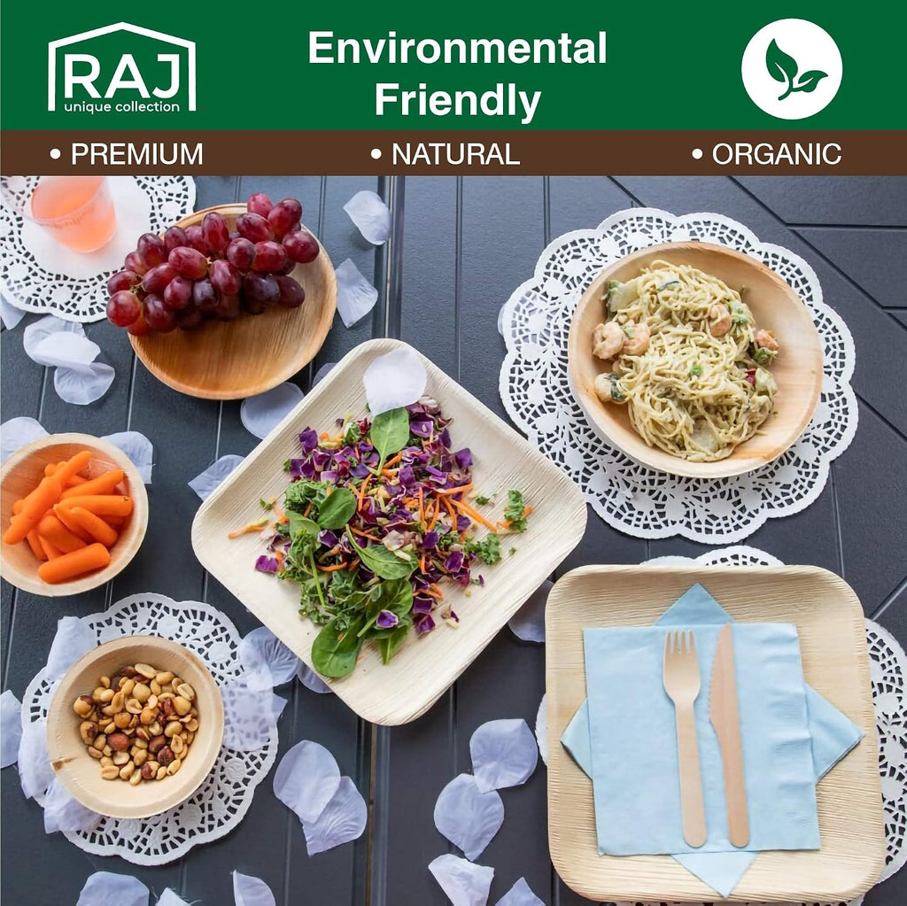 Raj Palm Leaf Bulk Bowls [50-Pack] 5' Round Bowls (6 CASES - 300 PACK) like Bamboo bowls Disposable, Strong, Decorative Compostable Tableware for weddings, Camping, Outdoor