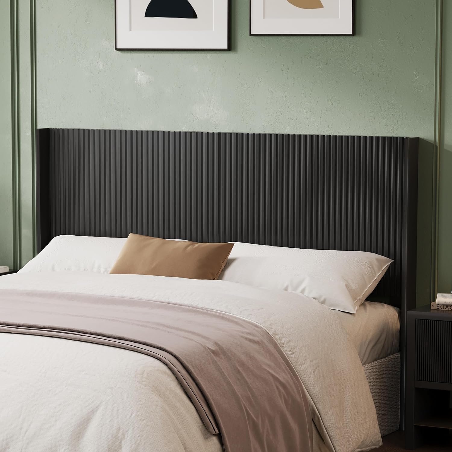 Huatean Home 64.6' Wide Wooden Queen Headboard Only, Wingback Boho Headboards Simple Setup, Wood Headboard Queen Size, Modern Farmhouse Style headboards with Vertical Grain, Solid Black