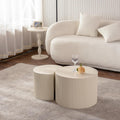 Nesting Coffee Table Set of 2, Round & Crescent Moon Wood Coffee Table and End Table Sets, Modern Luxury Accent Center Tea Table for Living Room Bedroom, （Beige + Cream, 18.9' & 14.96'