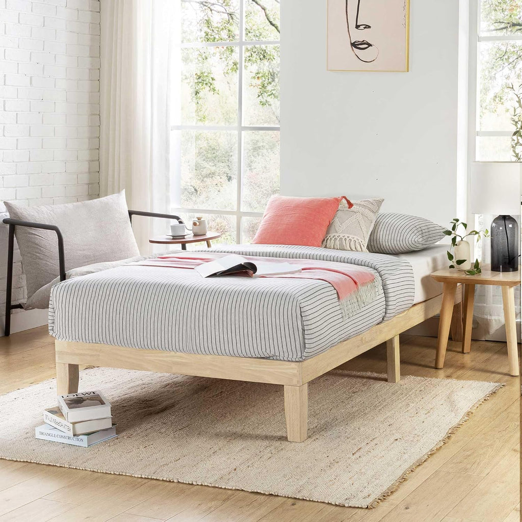 Mellow Naturalista Classic 12 Inch Solid Wood Platform Bed with Wooden Slats, Twin, White Wash