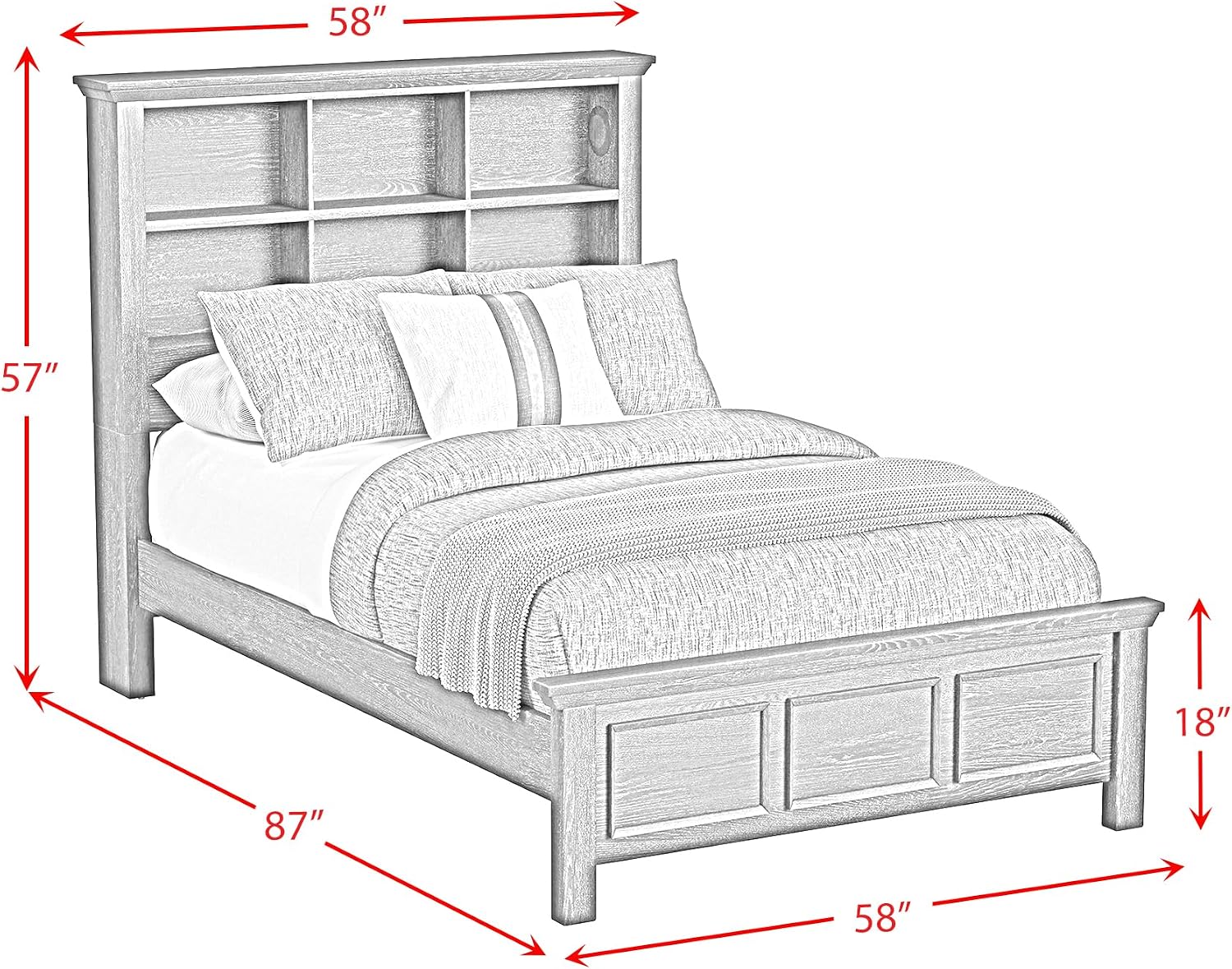 Picket House Brooklyn Kids Full Bookcase 3PC Bedroom Set in Charcoal