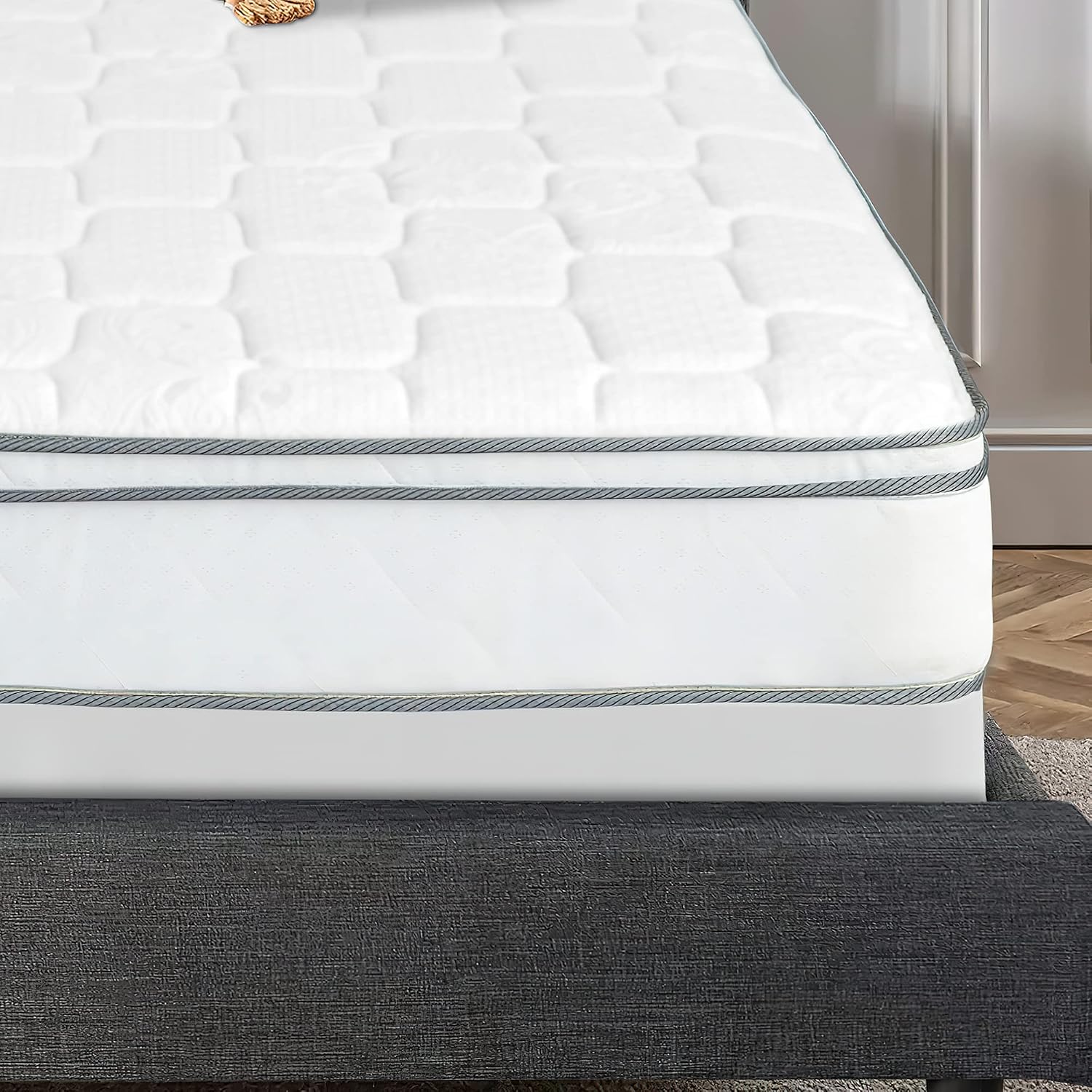 Nutan, 9-Inch Meduim Plush Eurotop Innerspring Mattress with 4' Wood Box Spring Set, Full