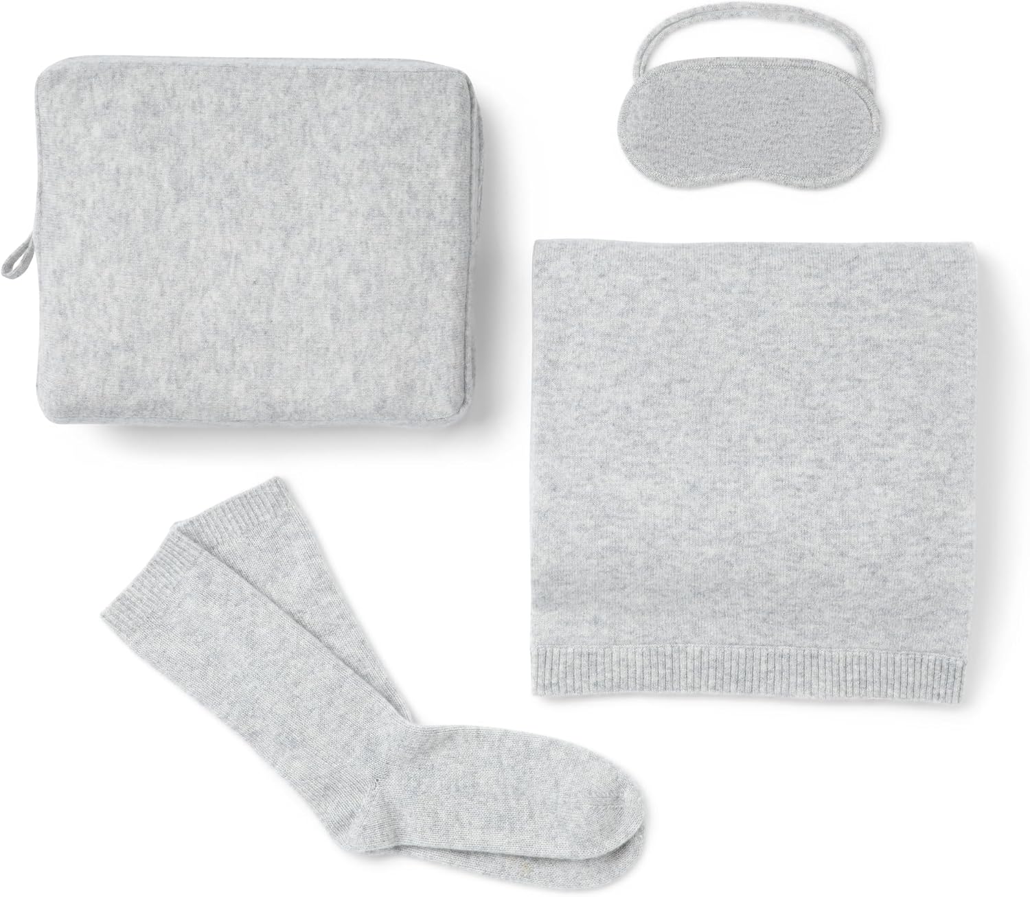Jet&Bo 100% Pure Cashmere Travel Set: Blanket, Eye Mask, Socks, Carry/Pillow Case Gray in Gift Box