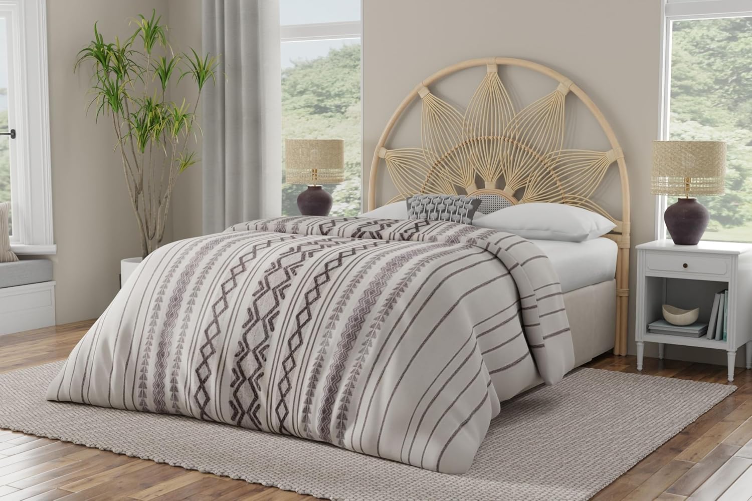 Kouboo Sunflower Rattan Queen Headboard Bedroom Bedroom Furniture Headboard Tropical Decor Bohemian Decor Natural