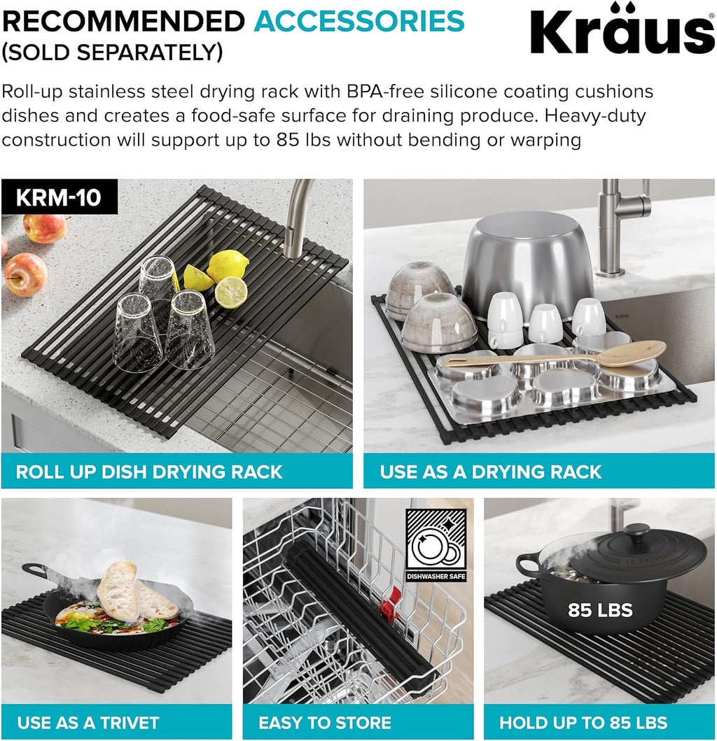KRAUS Dex 33-inch Undermount 16 Gauge Stainless Steel Double Bowl Kitchen Sink, KA1UD33B