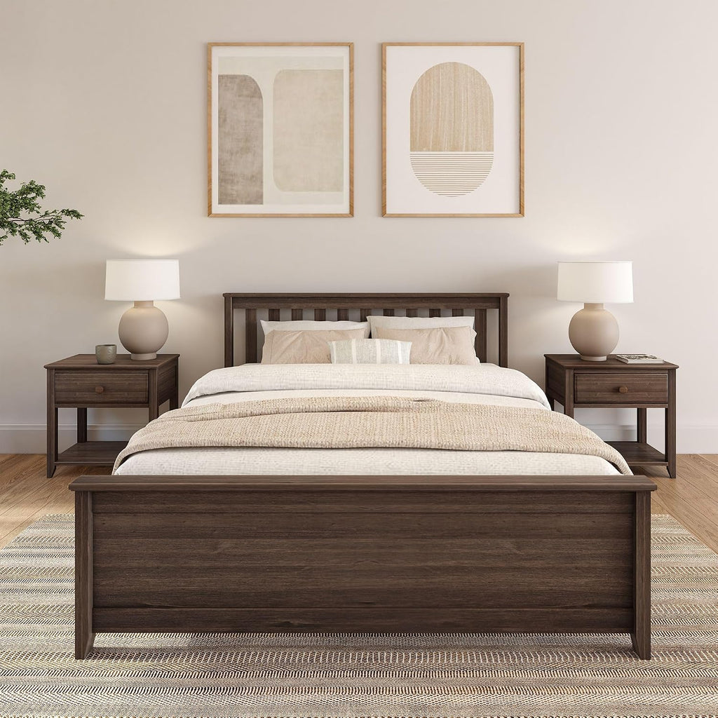 Plank+Beam Solid Wood Queen Bed Frame, Platform Bed with Headboard, Walnut