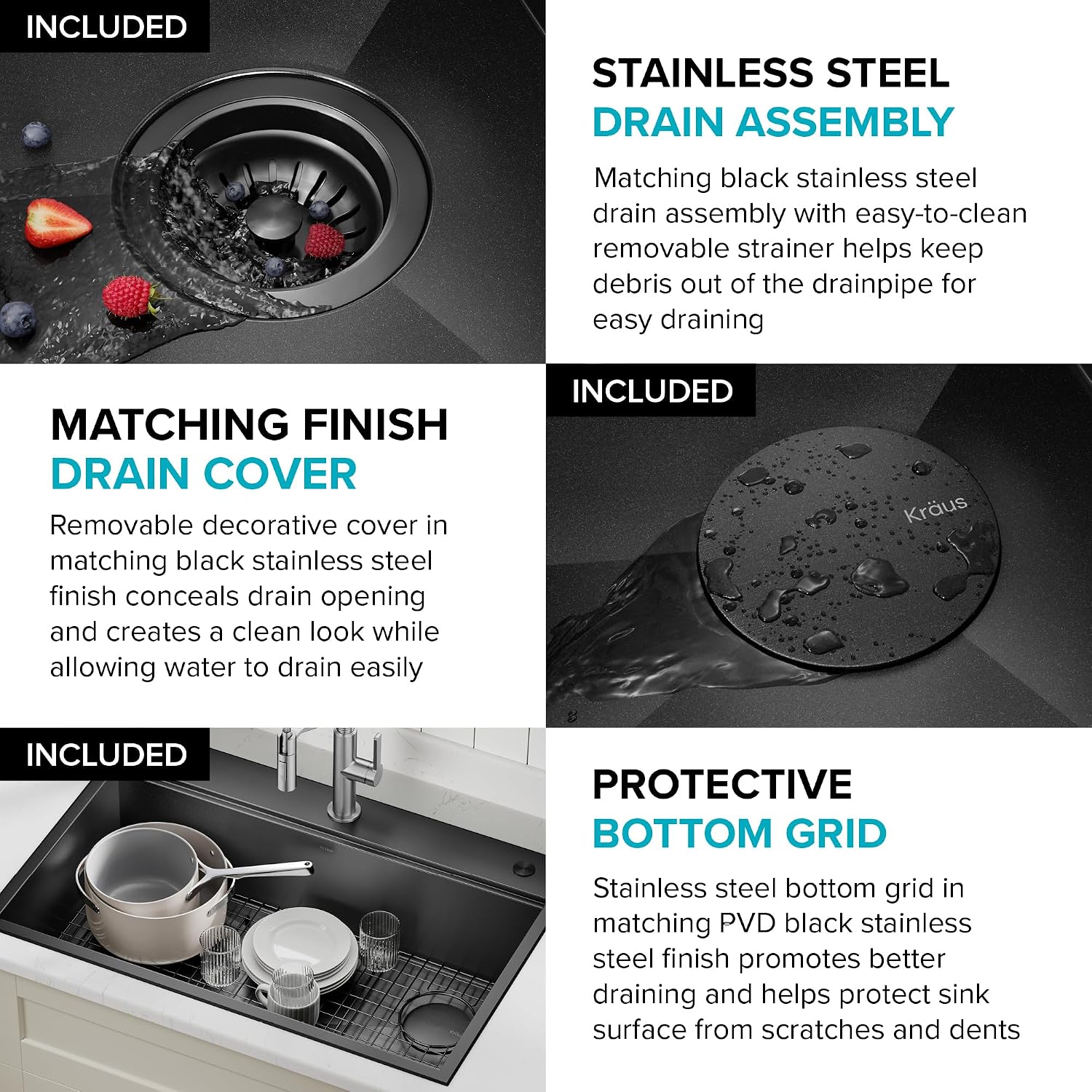 KRAUS Kore Workstation 33-inch Top Mount Drop-In 16 Gauge Black Stainless Steel Single Bowl Kitchen Sink in PVD Gunmetal Finish with Accessories, KWT310-33/PGM