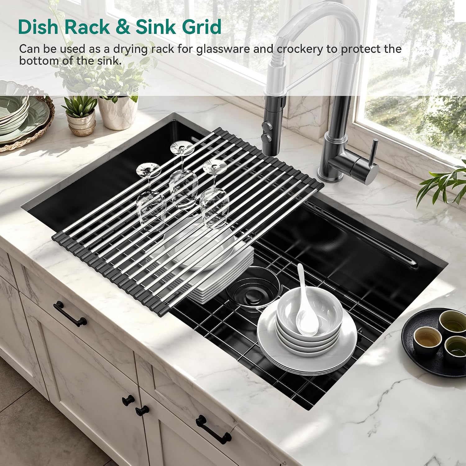 YITAHOME Kitchen Sink 16 Gauge Stainless Steel Drop-In Sinks, Nano Gunmetal Black Undermount Single Bowl Basin with Ledge and Accessories for Workstation, RV, Prep Kitchen, Bar Sink, 30 x 19 x 10 Inch