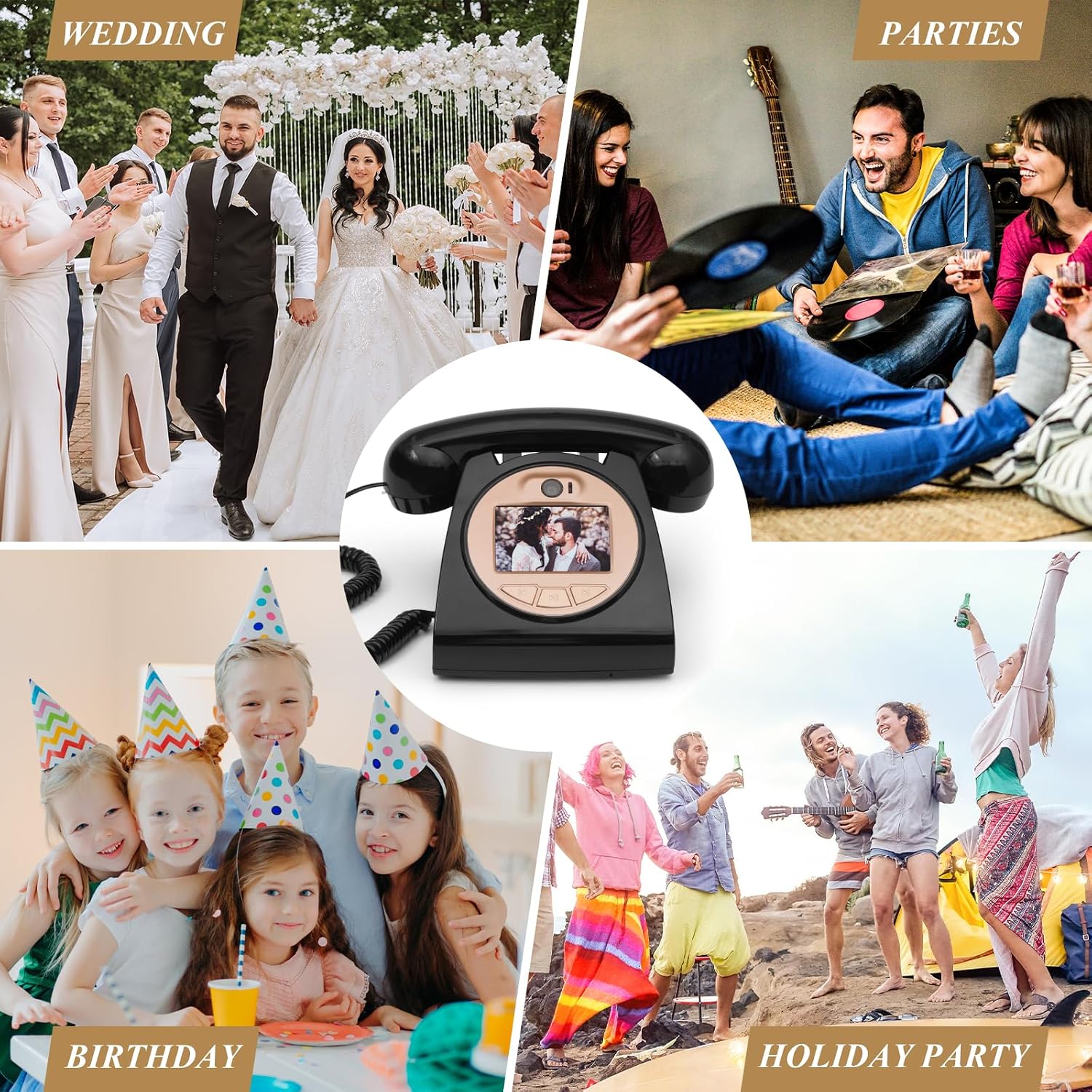 UKBW Video Audio Guest Book Wedding Phone, 1080P HD Video Audio Phone Guestbook, Preserve Your Special Occasions, Ideal for Wedding Bridal Shower, Birthday, Graduations, Baby Shower(Black)