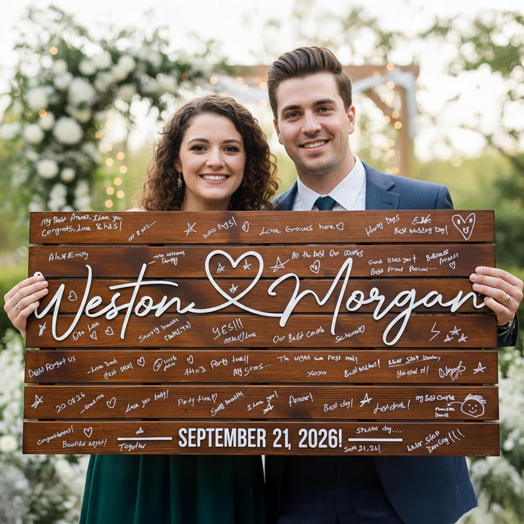 Personalized Huge Size Wedding Guest Book Alternative Sign, Pallet Themed Rustic Wood Guestbook Sign for Reception, Custom Last Name & Wedding Date Wall Art, Unique Wedding Decor & Gift for Couples (XXXL 47x24.5')
