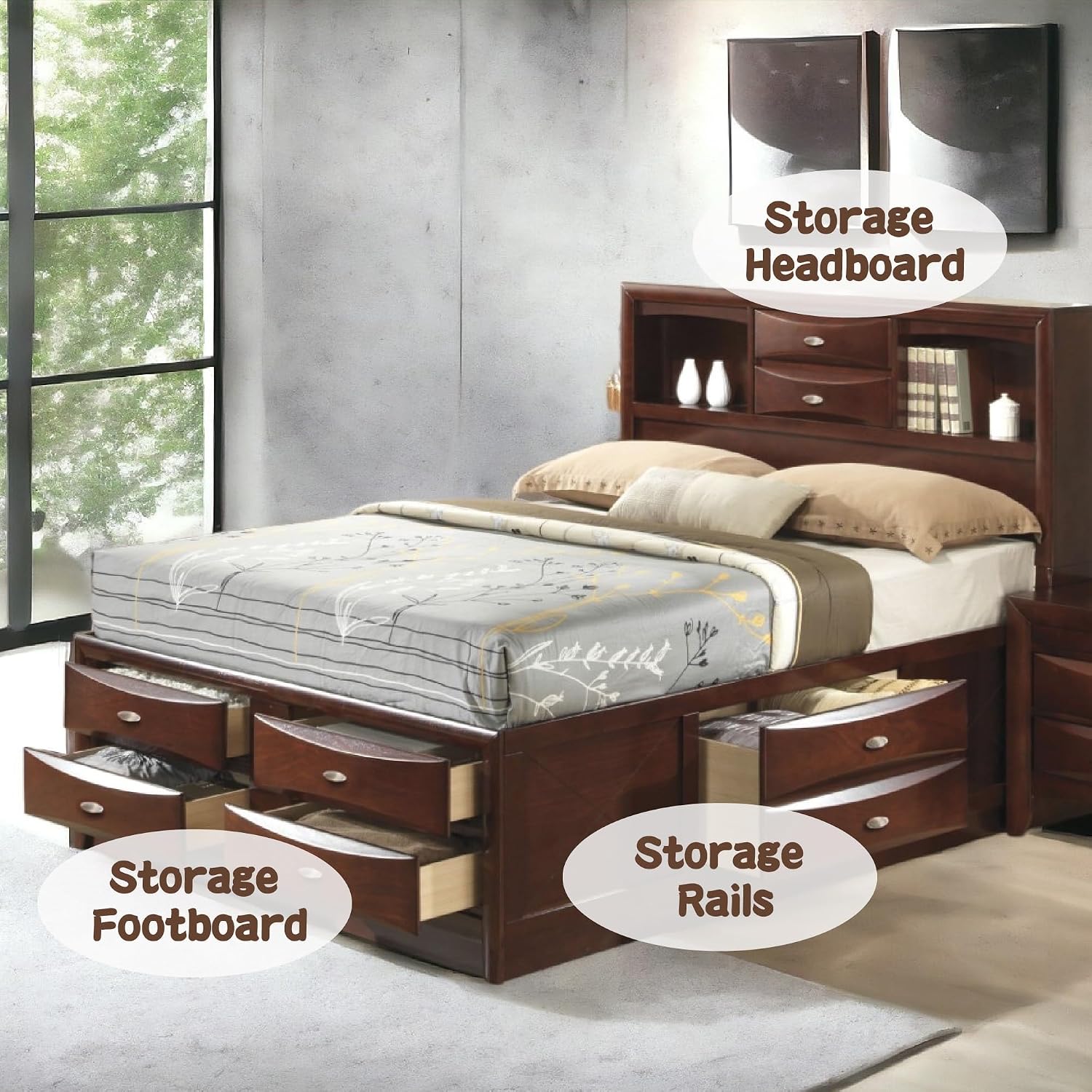 Acme Ireland Full Wood Platform Bed with Storage Drawers in Espresso