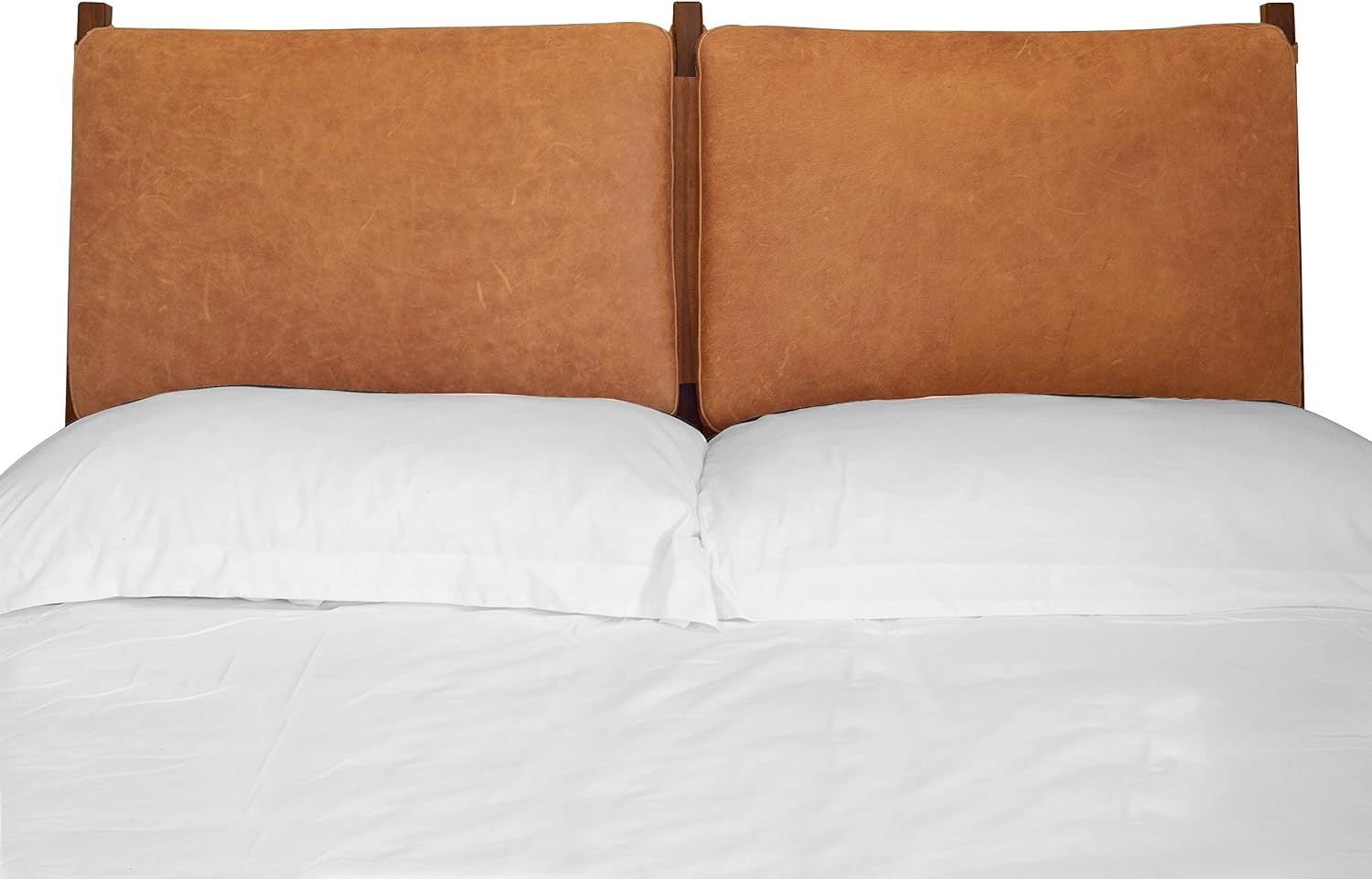 Poly & BARK Truro Queen Bed Headboard Cushion Set in Full-Grain Pure-Aniline Italian Tanned Leather in Cognac Tan