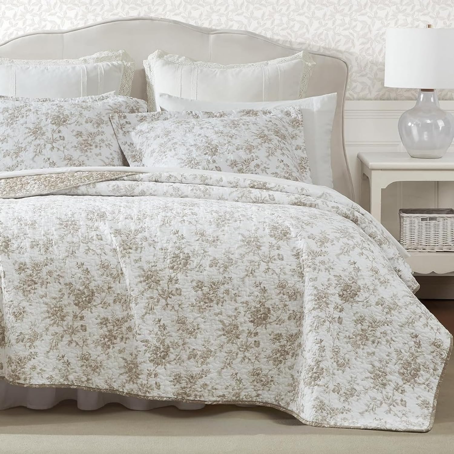 Laura Ashley - King Quilt Set, Reversible Floral Cotton Bedding with Matching Shams, Medium Weight for Year Round Use, Oek-Tex Certified (Walled Garden Brown)