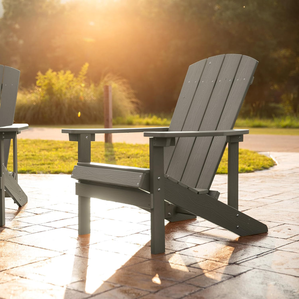 Flash Furniture Charlestown Indoor/Outdoor Faux Wood Adirondack Chair, Weather-Resistant Polyresin Patio Adirondack Chair with 350-lb. Static Weight Capacity, Gray