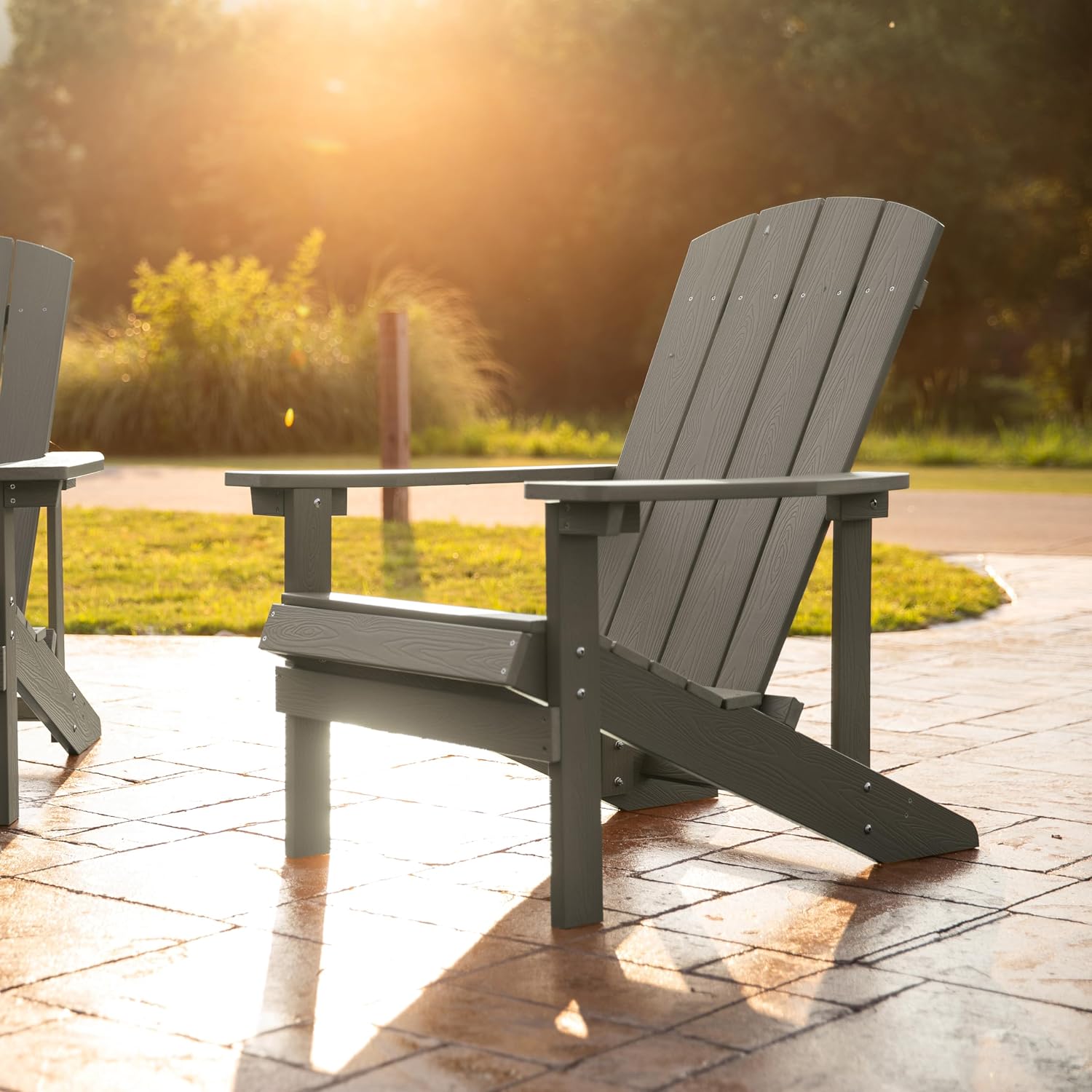 Flash Furniture Charlestown Indoor/Outdoor Faux Wood Adirondack Chair, Weather-Resistant Polyresin Patio Adirondack Chair with 350-lb. Static Weight Capacity, Gray