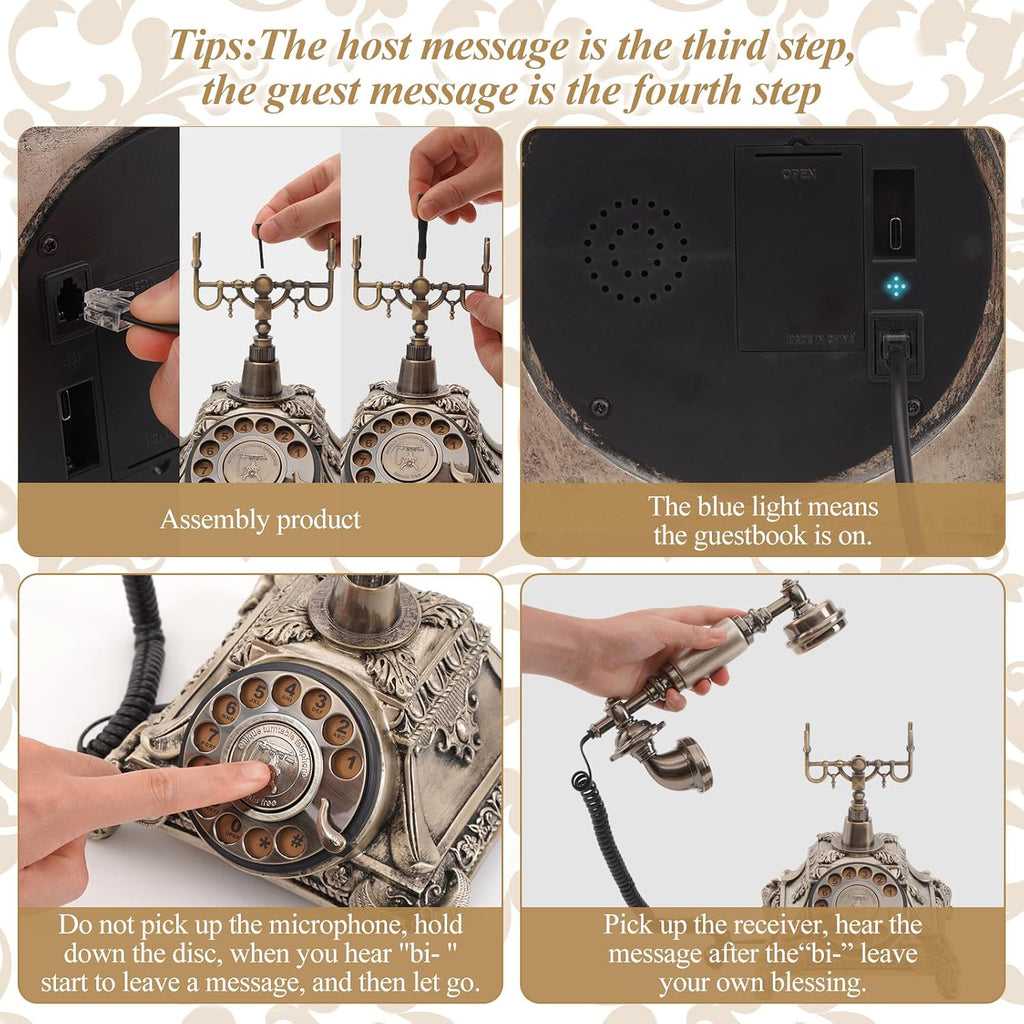 Audio Guest Book Phone, 32G Capacity Vintage Audio GuestBook Wedding Phone, Retro Audio Telephone Recording Customized Voice Message for Your Wedding Party, Copper