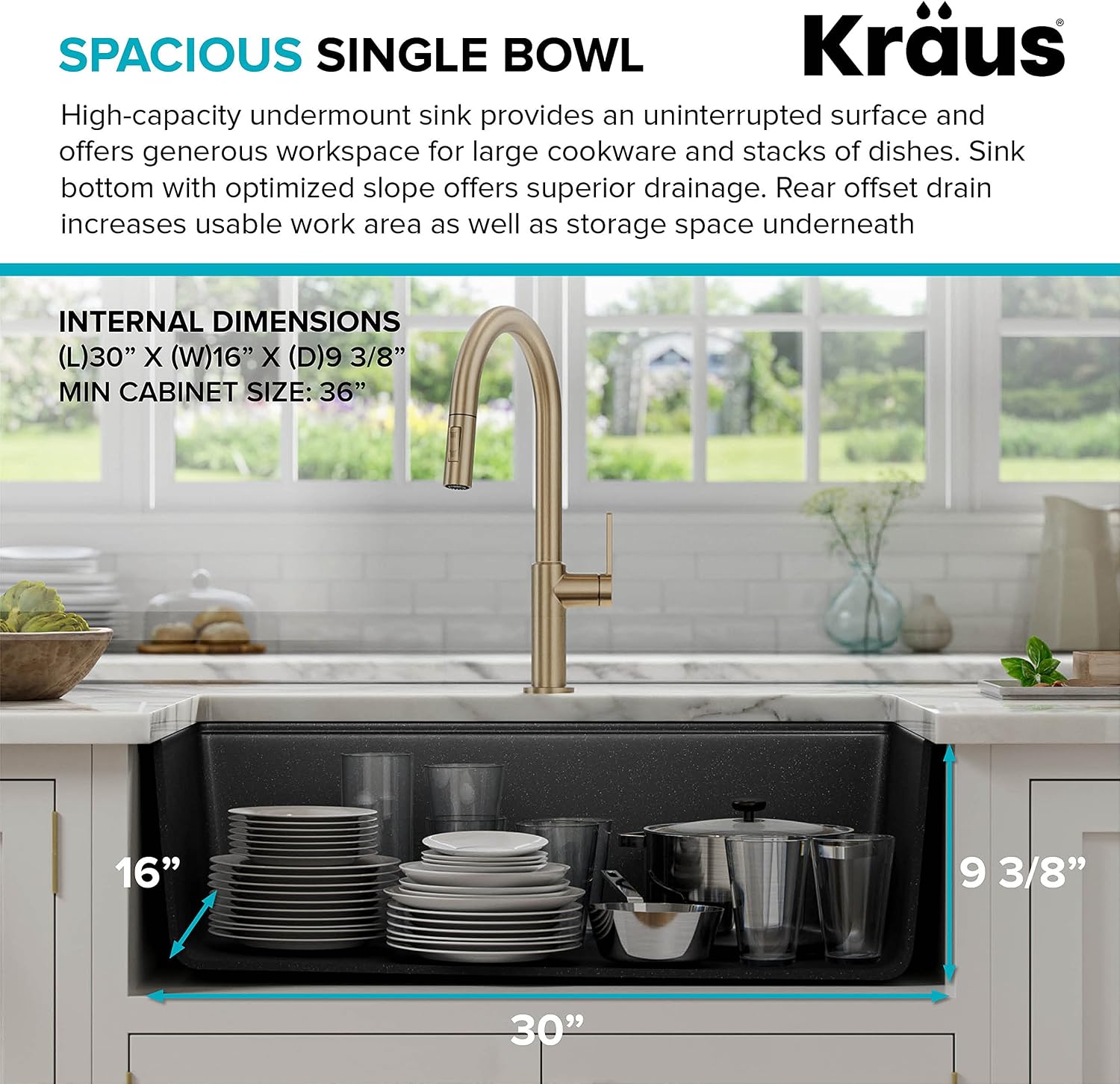 KRAUS Bellucci Workstation 32 in. Undermount Granite Composite Single Bowl Kitchen Sink in Metallic Black with Accessories with WasteGuard™ Continuous Feed Garbage Disposal, KGUW2-33MB-100-75MB