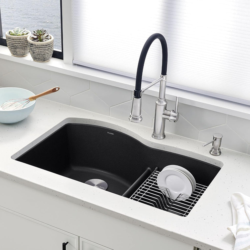 BLANCO, Anthracite 441590 DIAMOND SILGRANIT 60/40 Double Bowl Undermount Kitchen Sink with Low Divide, 32' X 21'