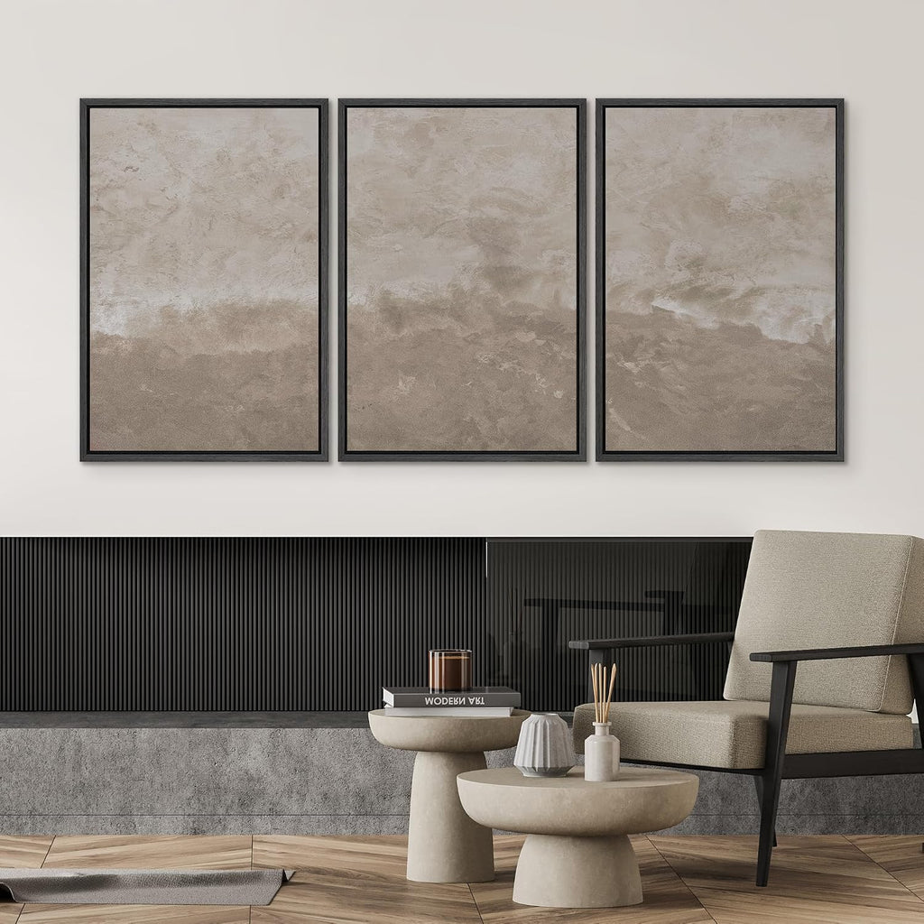 SIGNWIN Framed Canvas Print Wall Art Set Neutral Sand Minimalist Beige Abstract Illustrations Modern Scenic Colorful Ultra for Living Room, Bedroom, Office - 16'x24'x3 Black