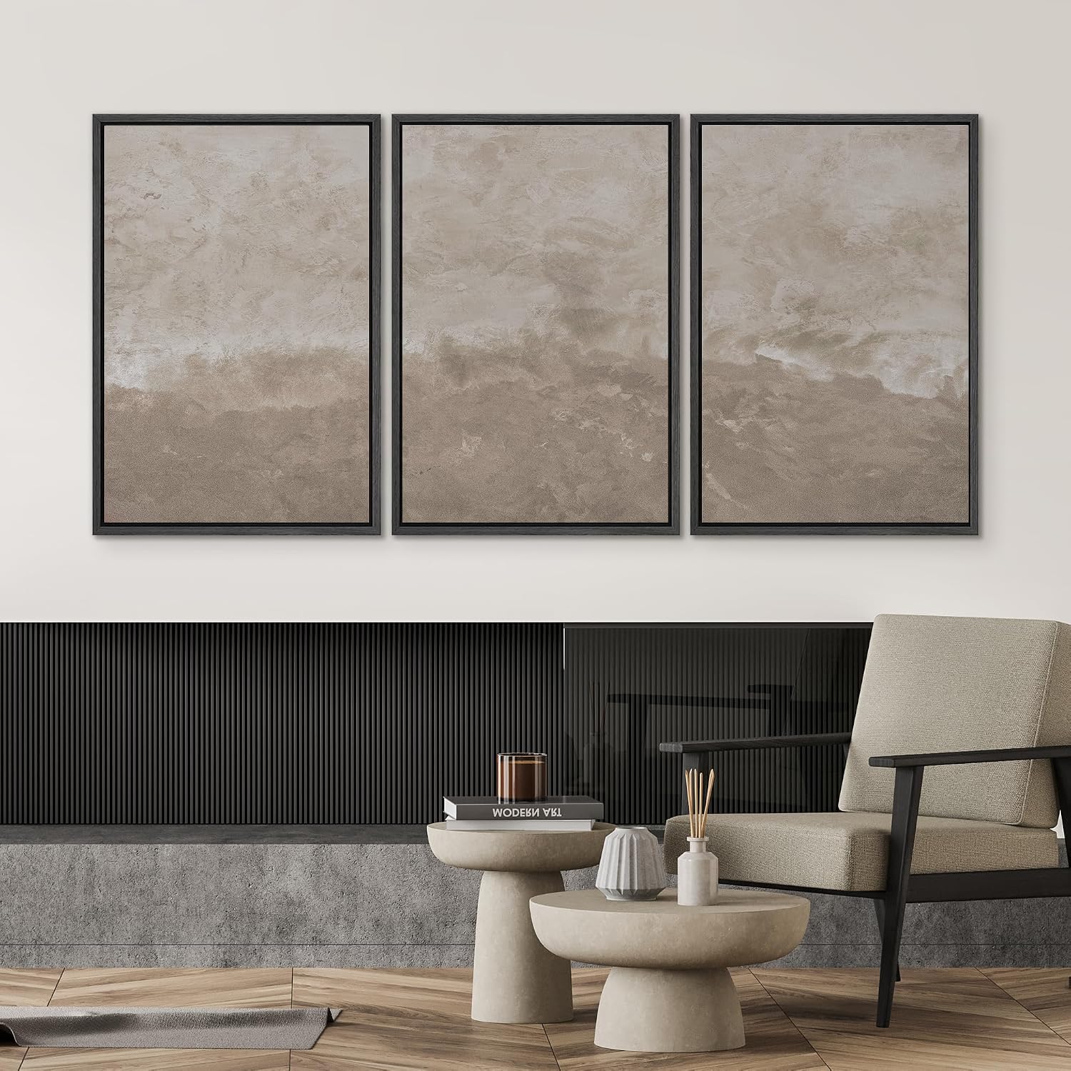 SIGNWIN Framed Canvas Print Wall Art Set Neutral Sand Minimalist Beige Abstract Illustrations Modern Scenic Colorful Ultra for Living Room, Bedroom, Office - 24'x36'x3 Black