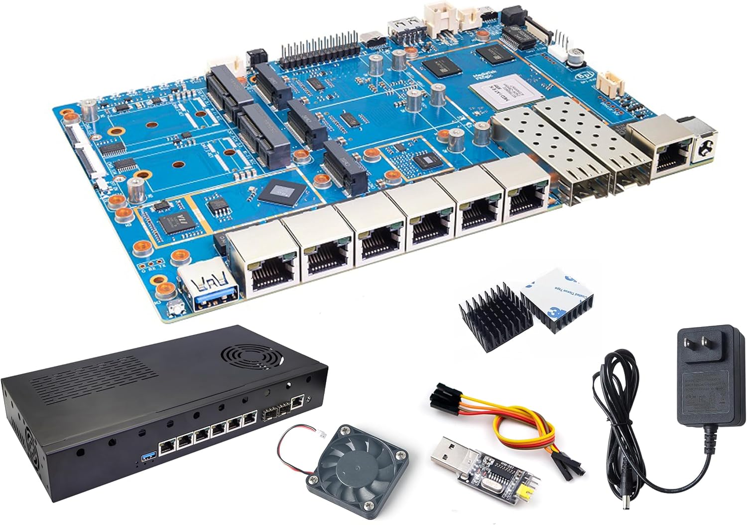 Banana Pi BPI-R4 Pro 8X/4E WiFi 7 Wireless Dual-Band WiFi Router Board OpenWRT, MediaTek MT7988A30K DMIPS SoC - 2X 10GbE SFP&RJ45, 4X 2.5GbE LAN for NAS Smart Home Gateway (Bundle2, 8X)